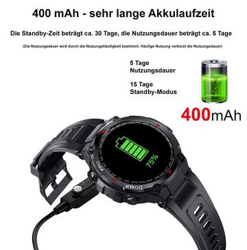 TPFNet SW24 mit Silikon Armband, mit Blutdruck- & Pulsmesser Smartwatch (Android), Blutsauerstoffanzeige, Musiksteuerung, Schrittzähler, Kalorien, Social Media etc. - Schwarz