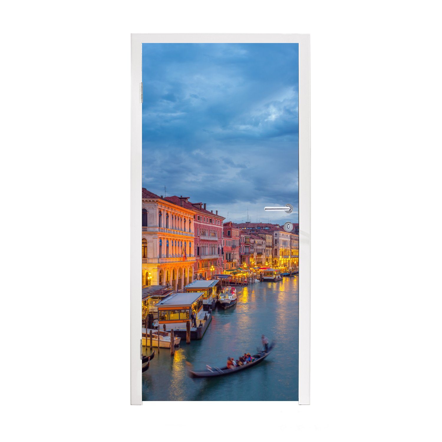 MuchoWow Türtapete Wasser - Nacht - Venedig, Matt, bedruckt, (1 St), Fototapete für Tür, Türaufkleber, 75x205 cm
