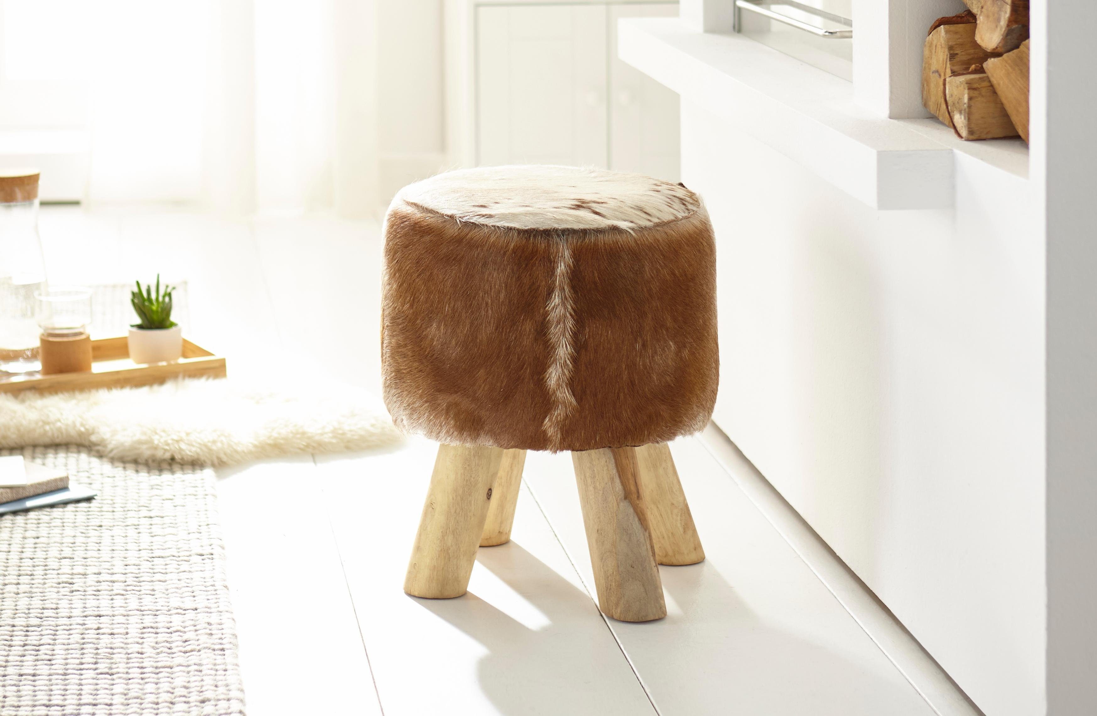 Home affaire Hocker Kuhfell, mit Holzbeinen