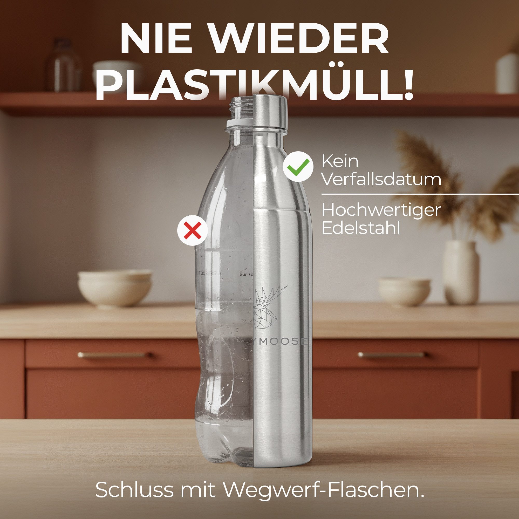 Luckymoose Wassersprudler Flasche Infinity Edelstahlflasche Wassersprudler, (für SodaStream DUO & TERRA), Spülmaschinenfest & ohne Ablaufdatum