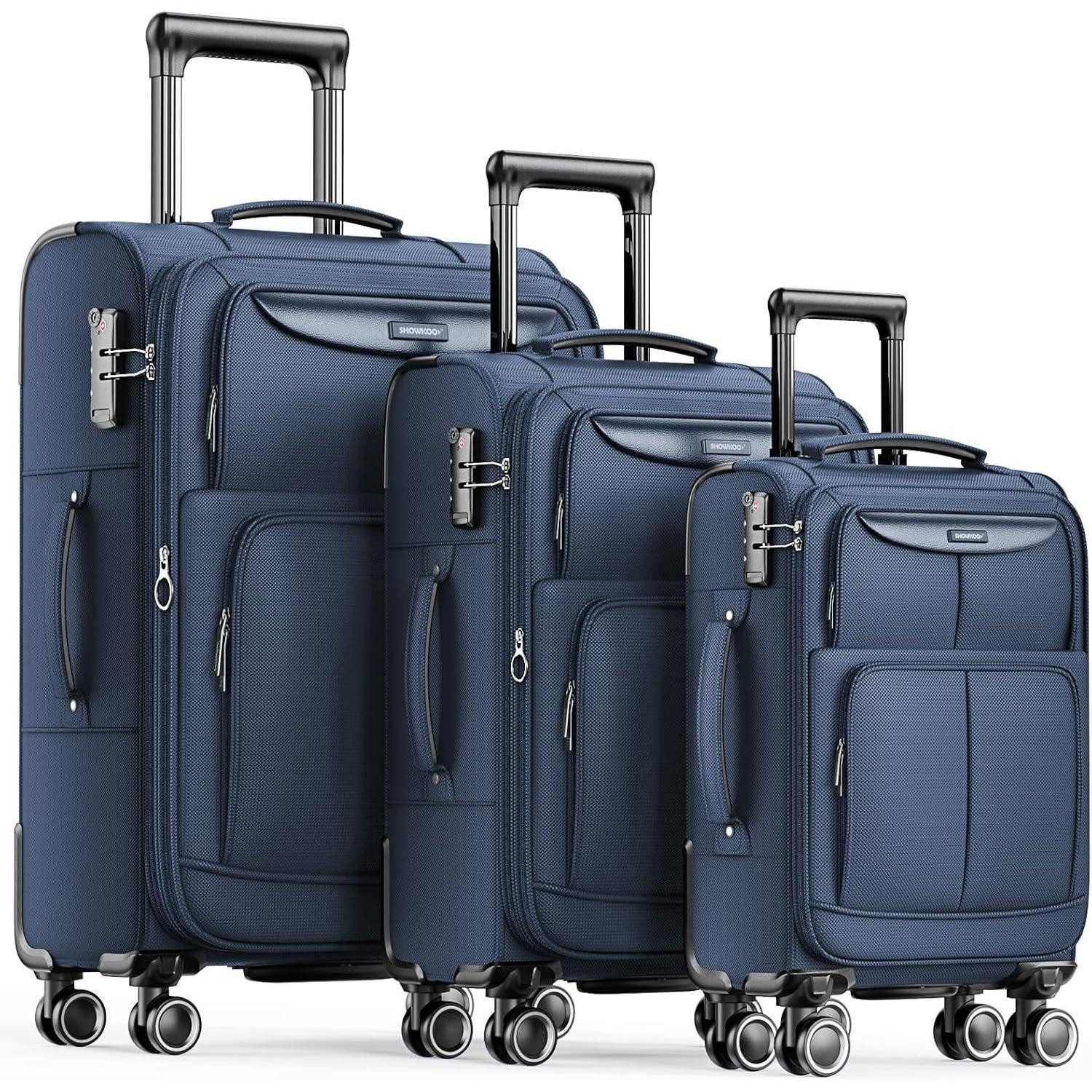 LuxusKollektion Kofferset 3tlg Stoffkoffer Set mit TSA Schloss und 4 Rollen Rot