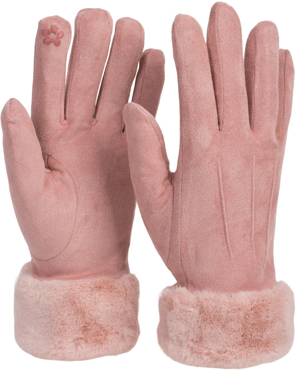 mit Dunkelblau Unifarbene styleBREAKER Fleecehandschuhe Touchscreen Kunstfell Handschuhe