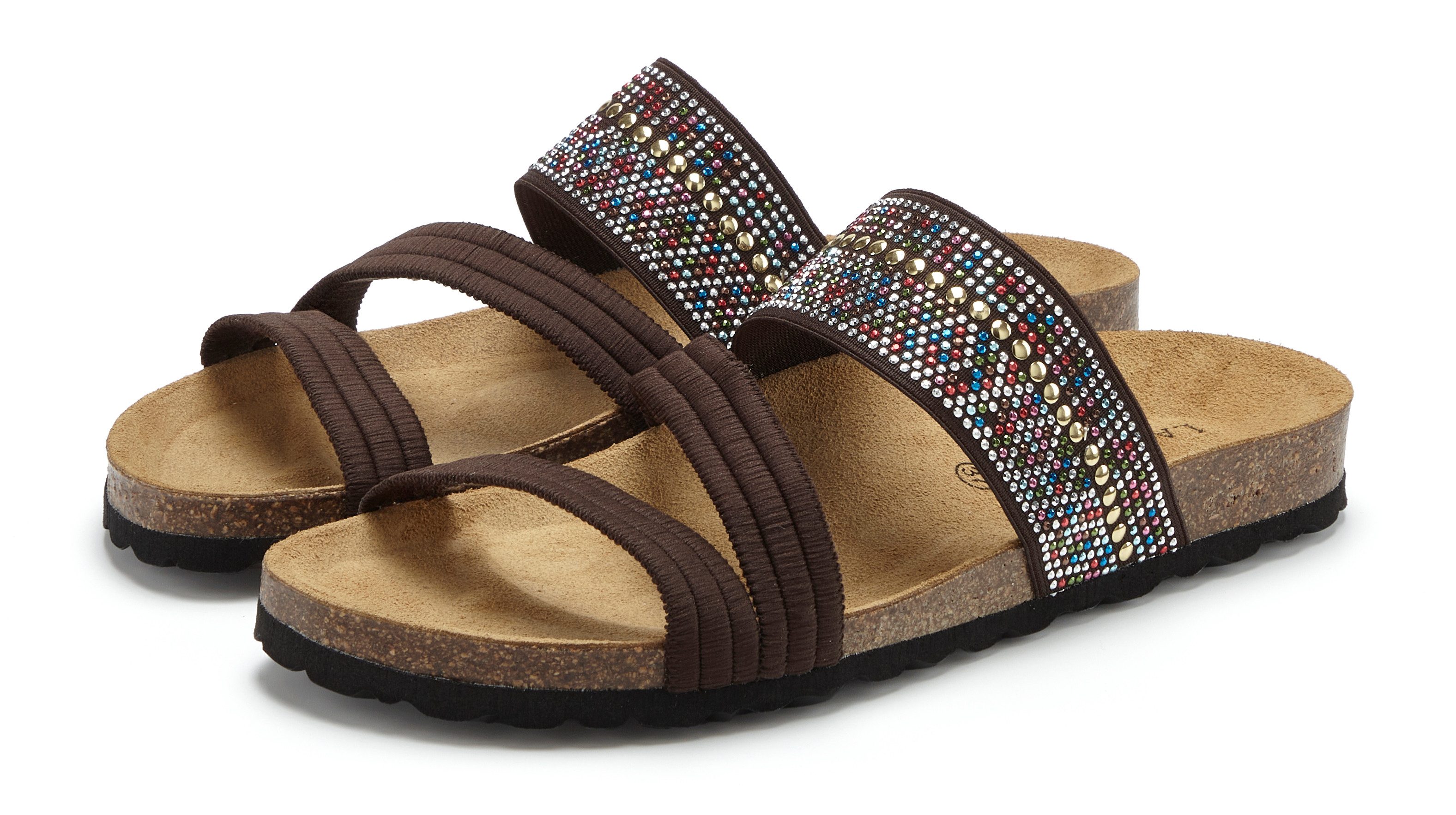 LASCANA Mule, Sandale, offener Schuh, Sommerschuh, Pantolette mit Komfortkorkfußbett aus Leder und elastischen Riemen