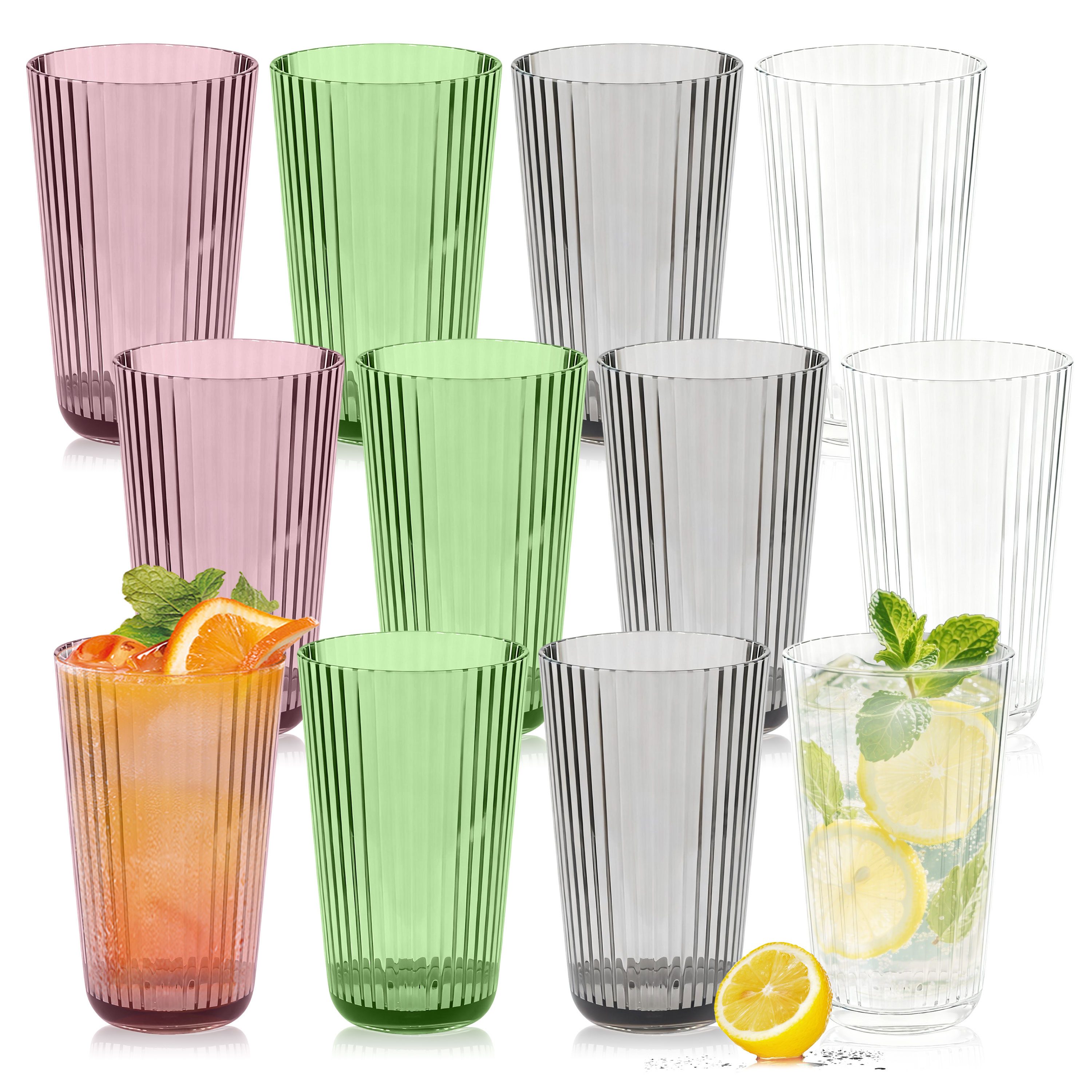 Ribelli Gläser-Set 12er Set Trinkgläser aus Kunststoff, 300/500ml Plastik Wassergläser, für Party, Camping, Familie