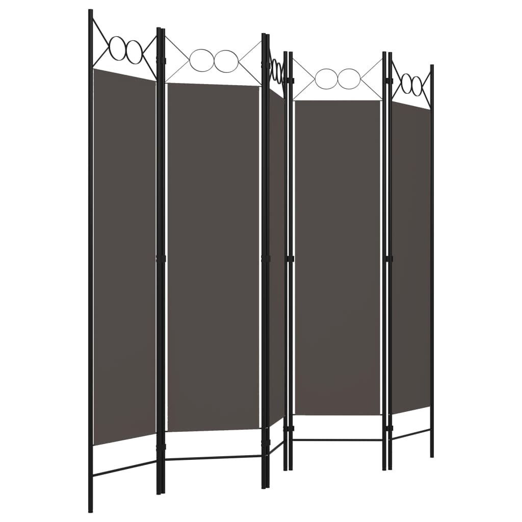 furnicato Raumteiler 5-Paneel-Anthrazit 200 x 180 cm, 1-tlg., Klappbarer Sichtschutz mit Kreisdesign für Schlafzimmer und Wohnzimmer