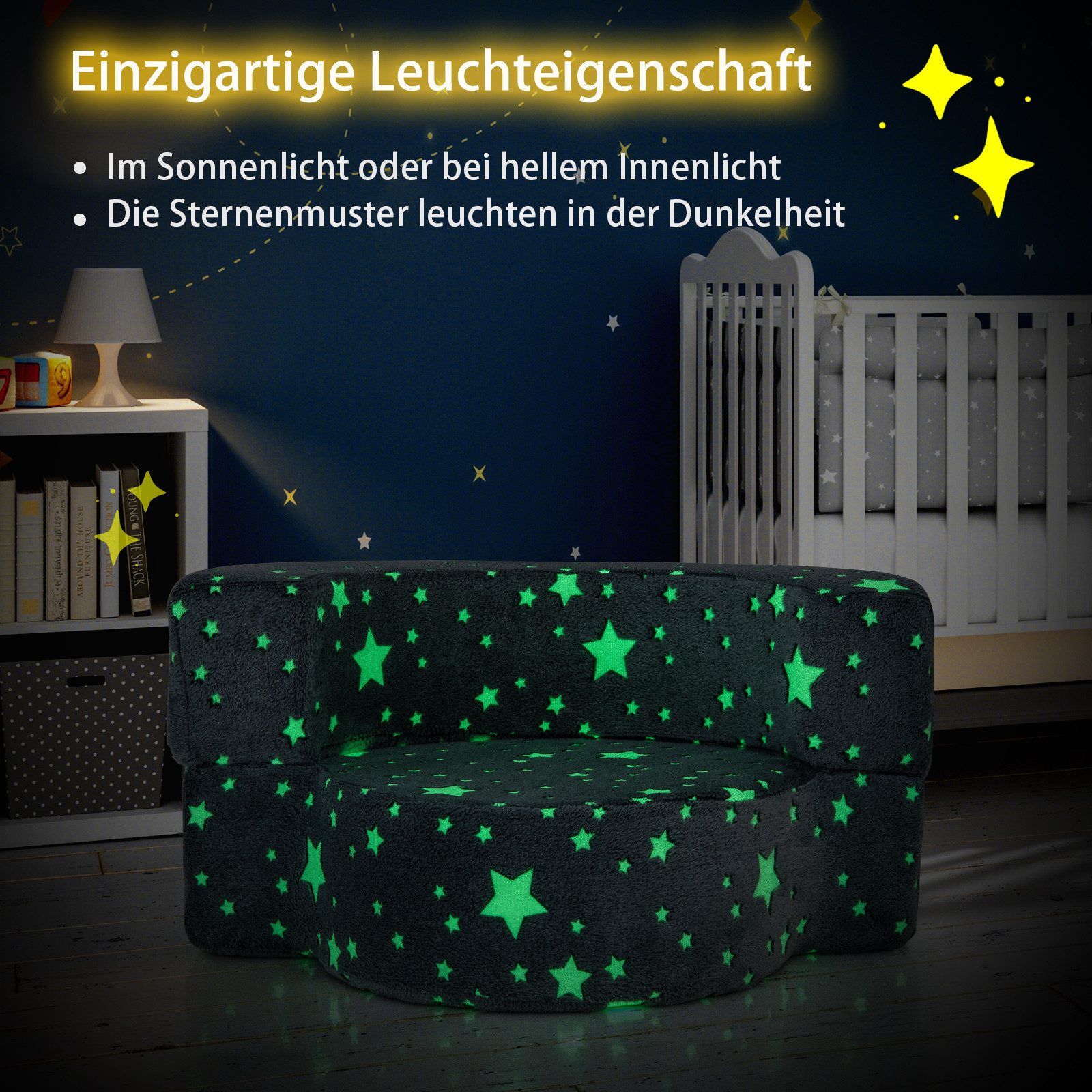 COSTWAY Kindersofa, 2 in 1 leuchtendes Kindersessel