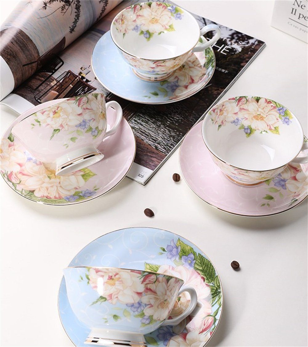 aus Keramik Kaffeeservice im feinem Porzellan rosa (1-tlg) Kaffeetassen-Set europäischen Dekorative Stil,