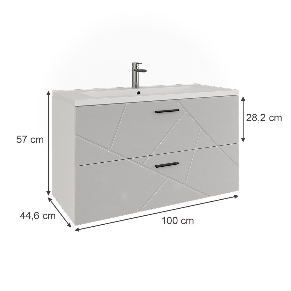 Vicco Waschbeckenunterschrank Irma, Weiß/Weiß Hochglanz, 100 x 57 cm mit 2 günstig online kaufen