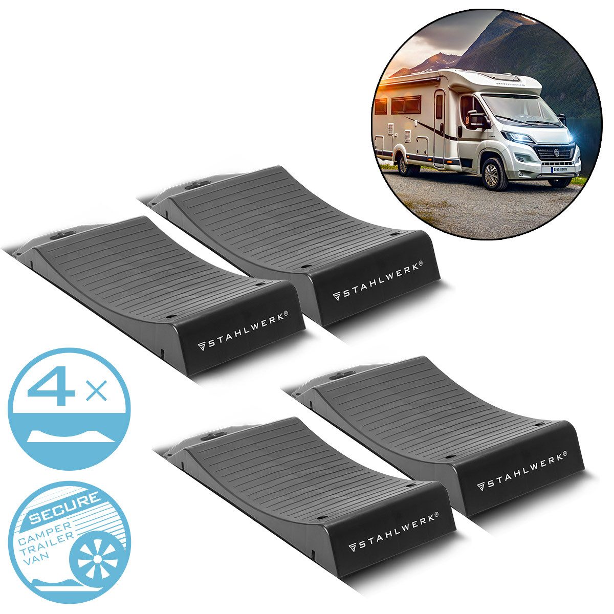 STAHLWERK Auffahrrampe Reifenschoner Standplatten GT-18 ST 4er Set Reifenschuhe Unterlegkeil