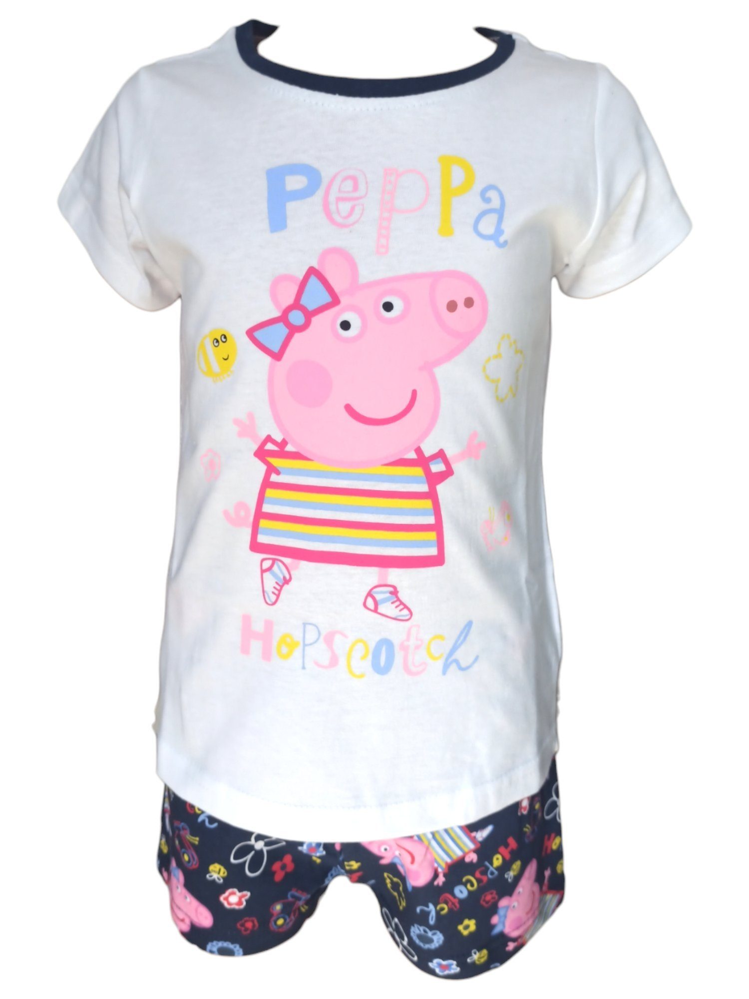 Peppa Pig Schlafanzug Peppa Wutz (2 tlg) Mädchen Pyjama kurz - Shorty Gr. 92-116 cm Weiß-Dunkelblau | Pyjamas