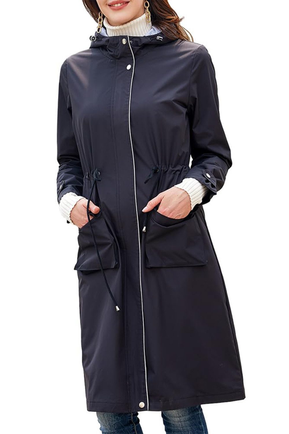 B.X Outdoorjacke Wasserdichte Jacken für Damen Übergröße, langer Windjacke, Mantel leichte Damen-Regenjacke wasserdicht-Trench-Regenmantel mit Kapuze