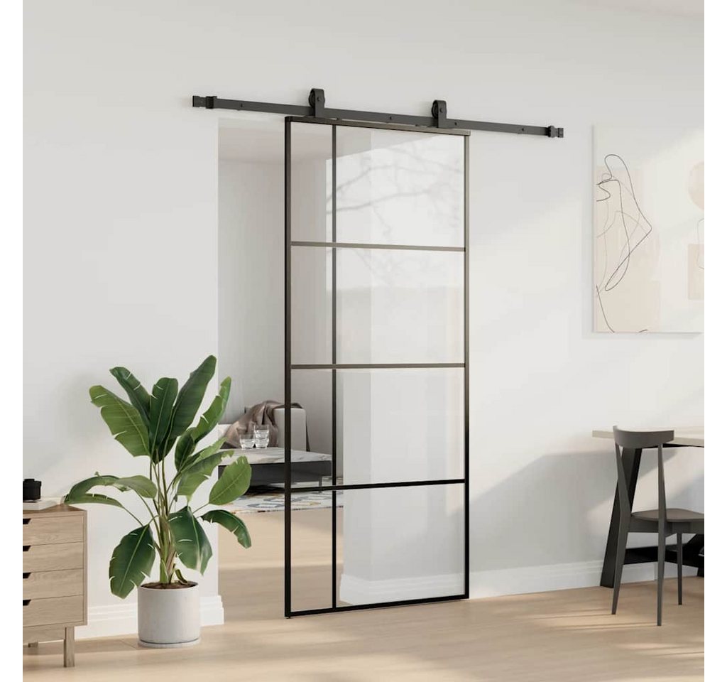 Thumbnail - vidaXL Schiebetür Schiebetür mit Beschlag Schwarz 90x205 cm ESG-Glas