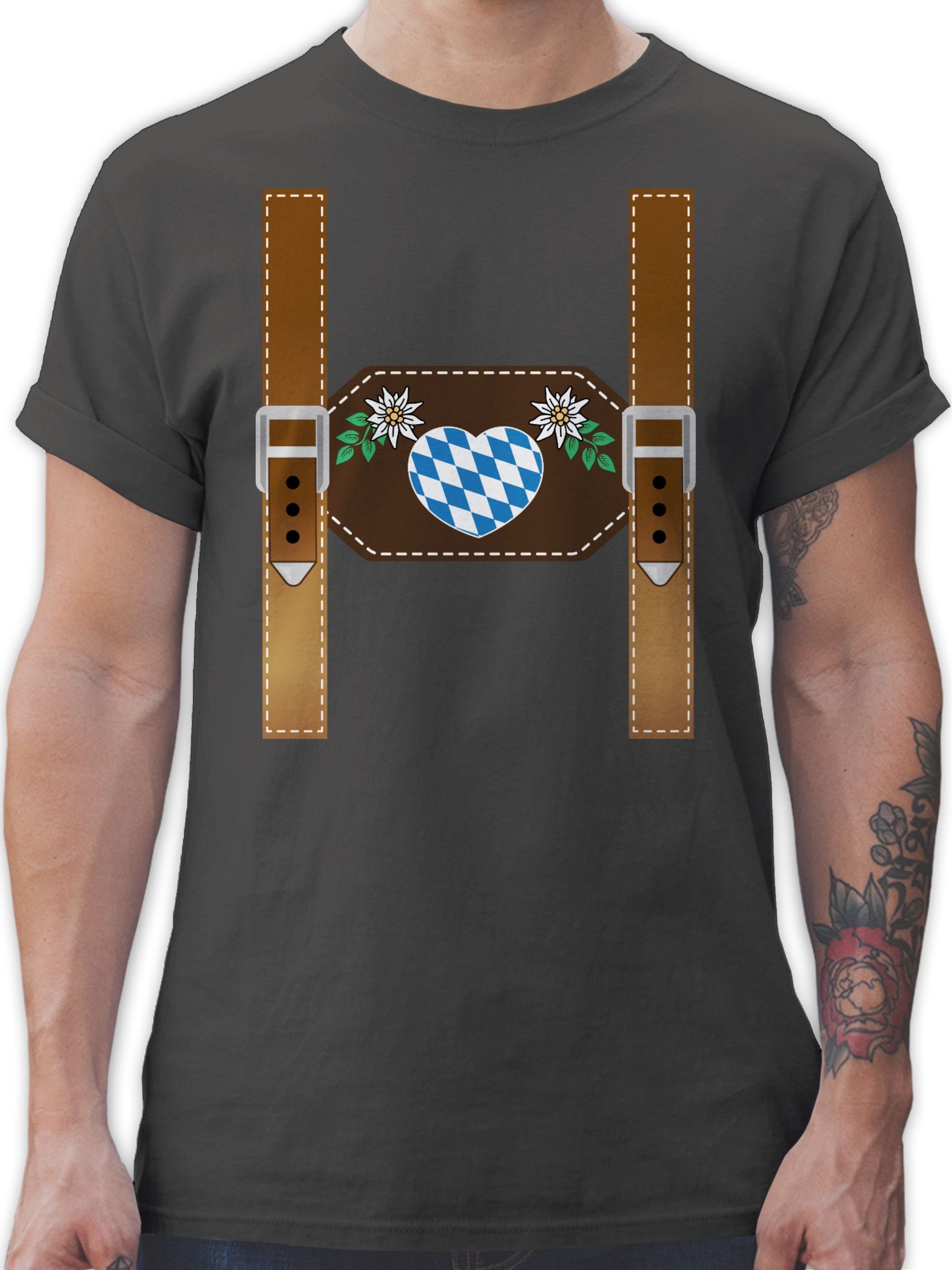Shirtracer T-Shirt Lederhose - Herz Bayern Mode für Oktoberfest Herren 3 Dunkelgrau