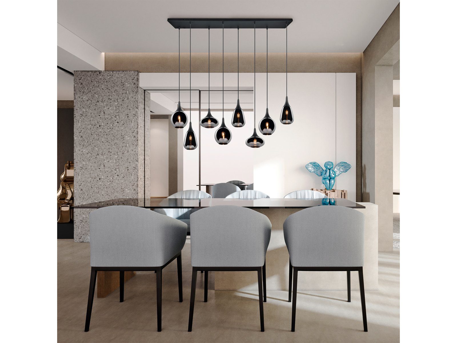 TRIO Leuchten LED Pendelleuchte, LED wechselbar, Warmweiß, große ausgefallene Rauch-glas Lampen für über-n Esstisch hängend