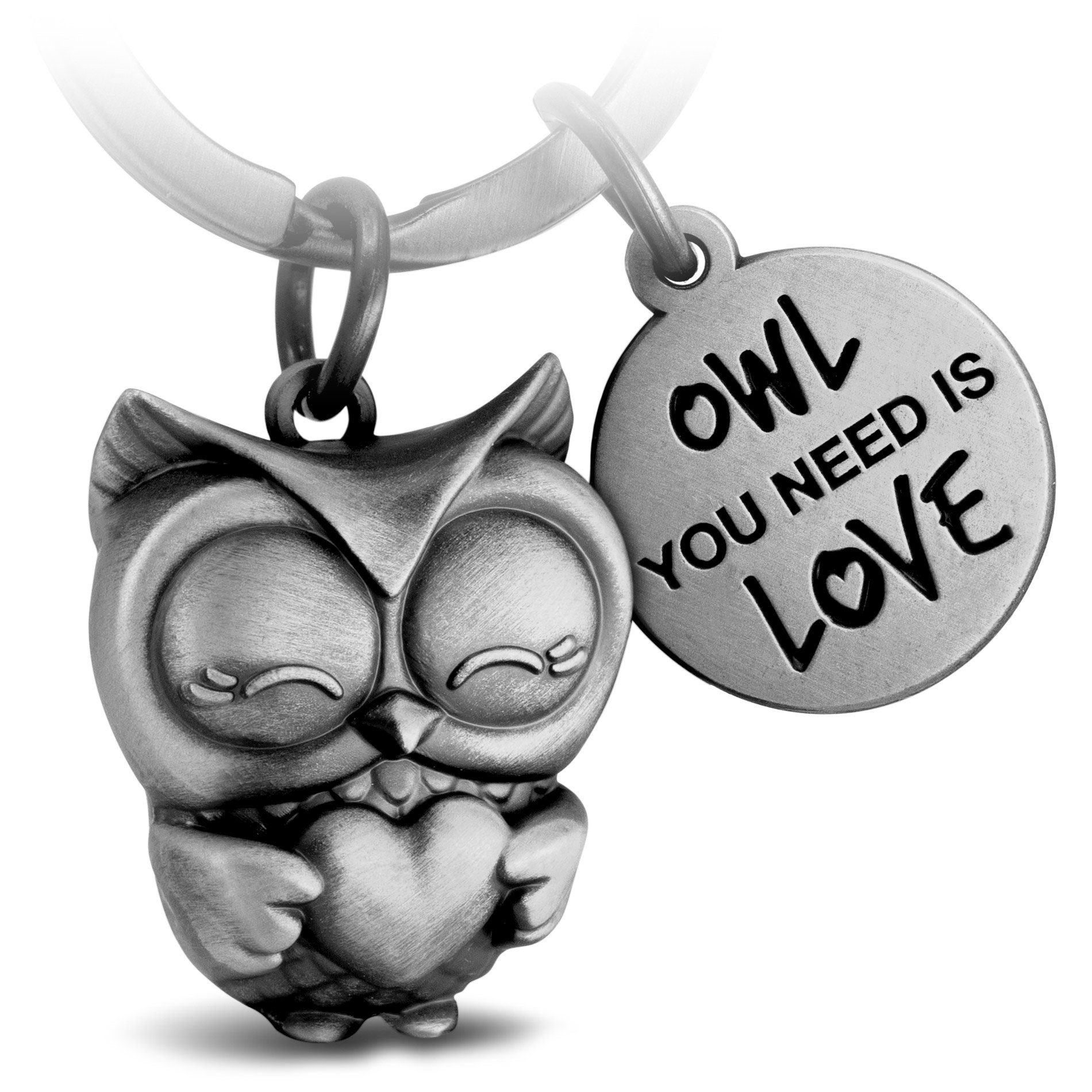 FABACH Schlüsselanhänger Eule Owly mit Herz - Gravur Owl You Need is Love - Liebe Glücksbringer