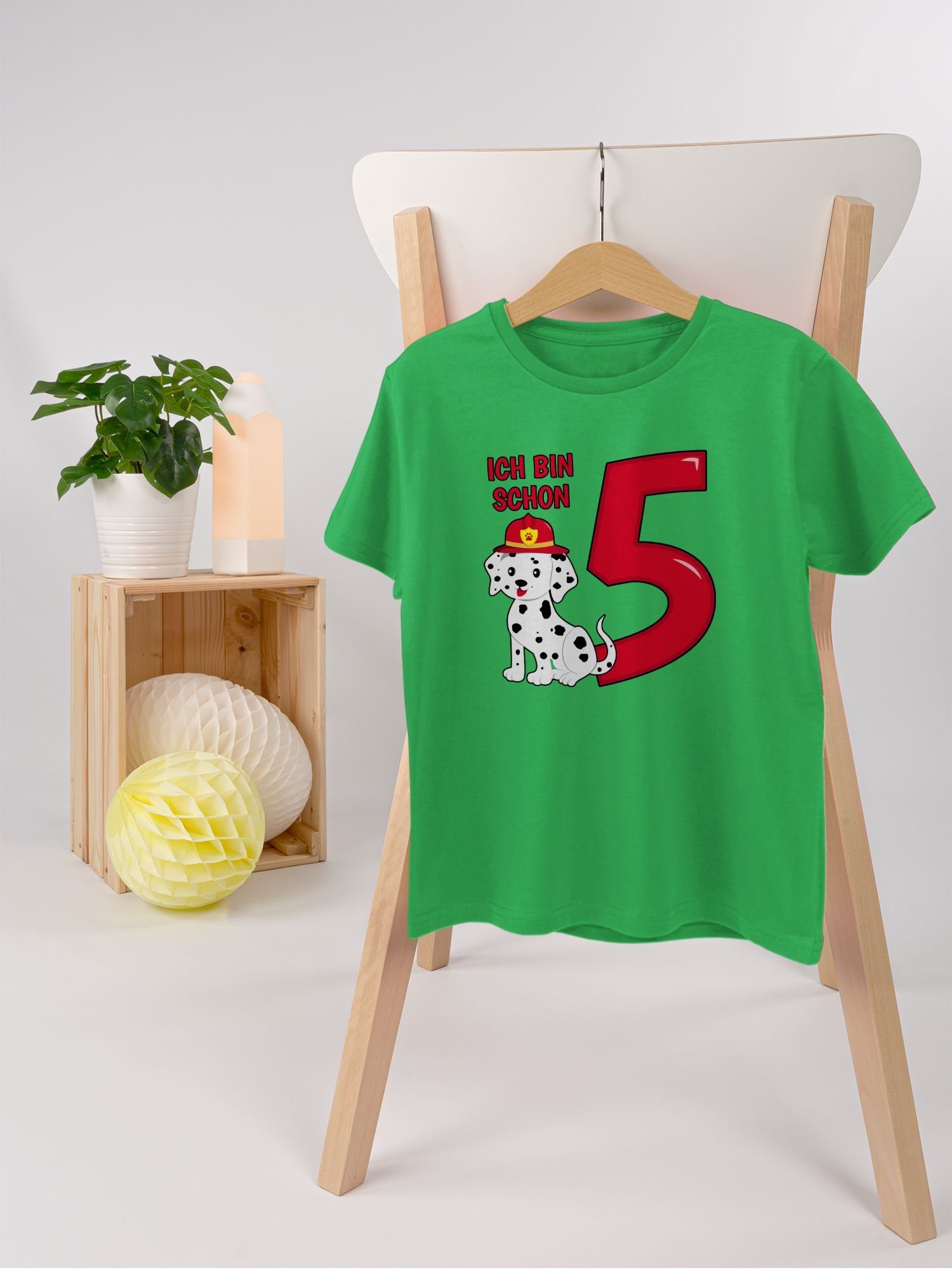 Ich Feuerwehr Grün 5. Geburtstag Hund Shirtracer T-Shirt fünf bin schon 2
