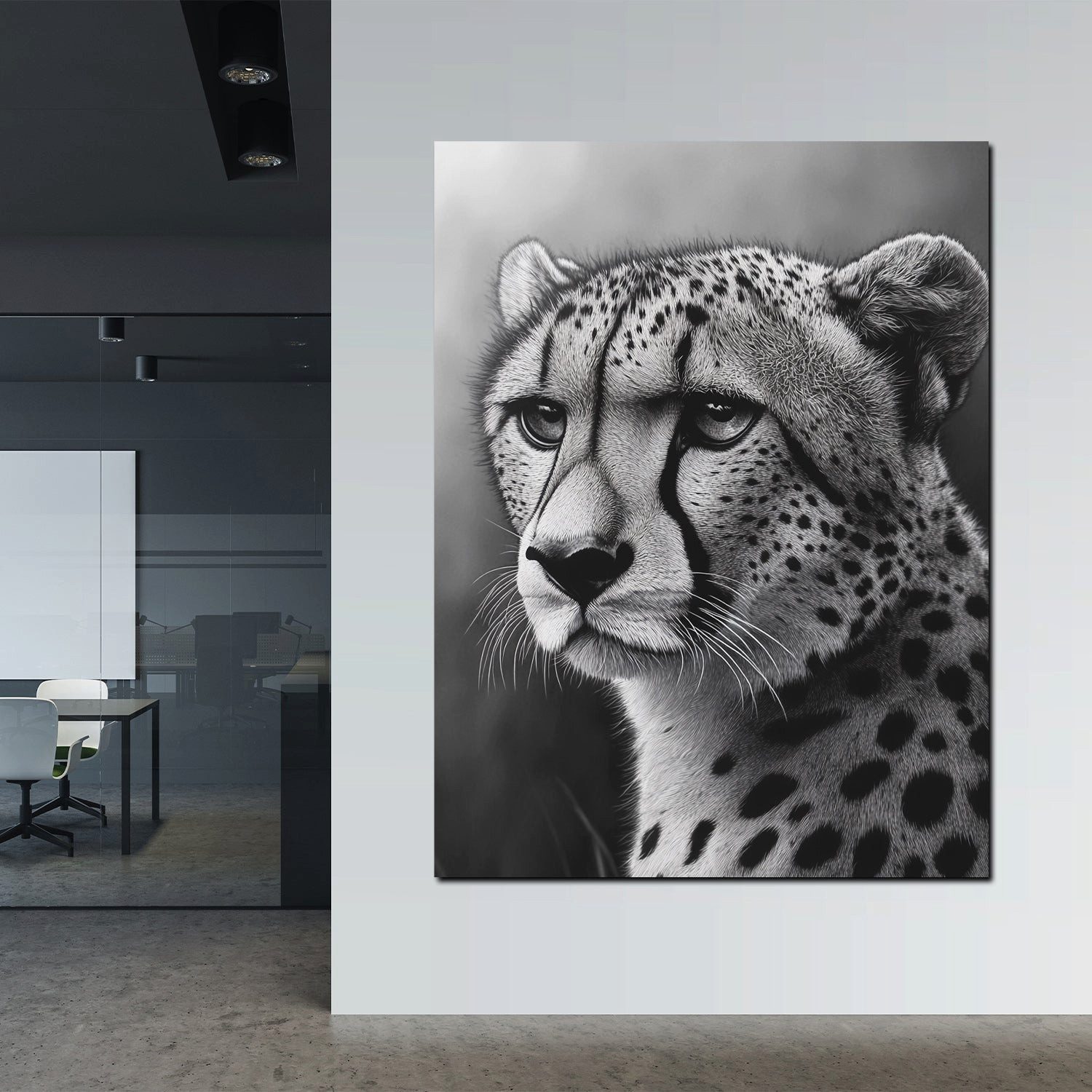 Artedinoi Leinwandbild Eleganter Gepard schwarz weiß Ausdruck Leinwandbild Wandbild XL Wandde, Gepard in Schwarz-Weiß