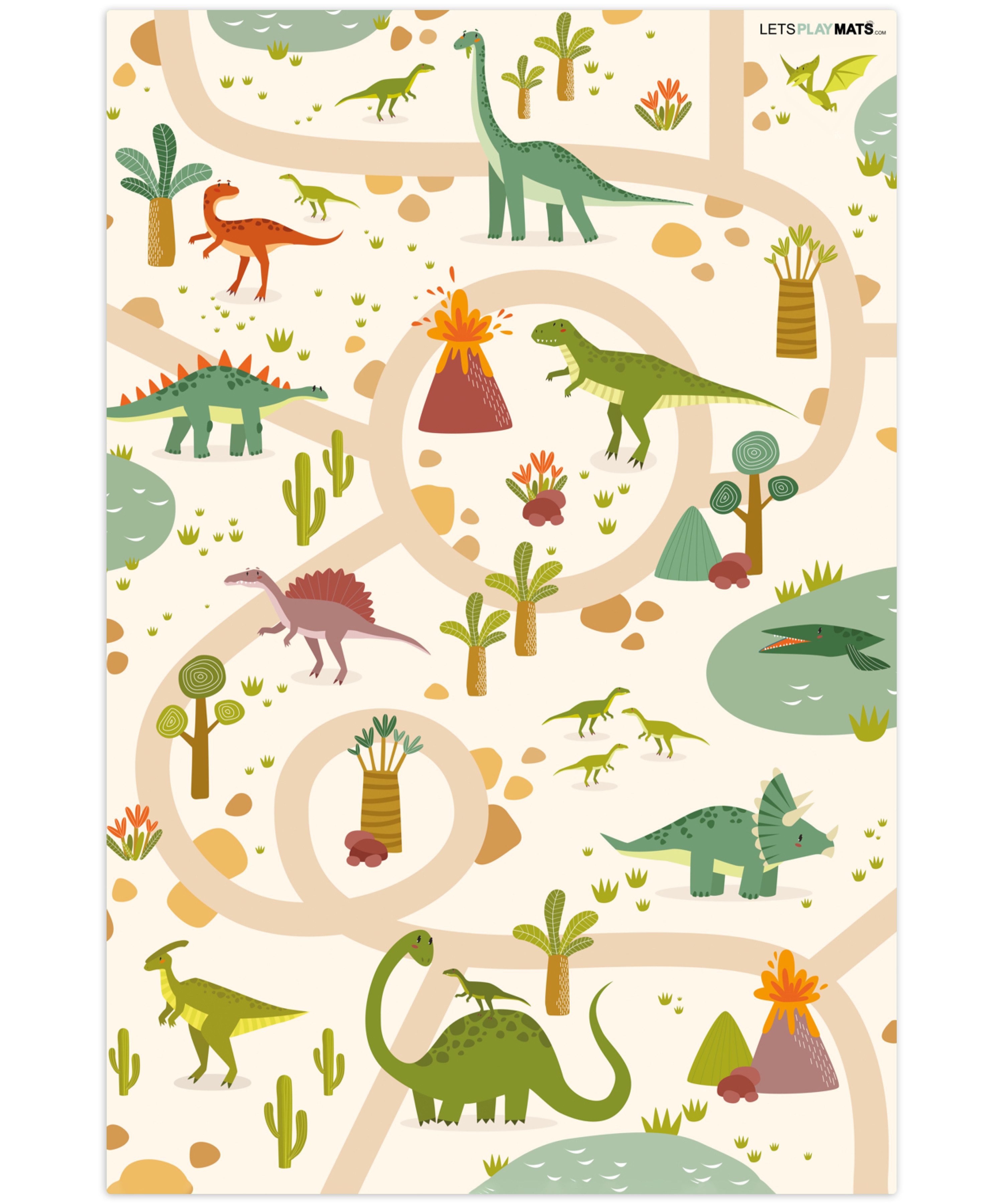 LetsPlaymats Spielmatte Dino - Grün - Natur - Kinder - Design, Krabbelmatte Baby, rutschfest, Jungen, Mädchen, 70x105 cm