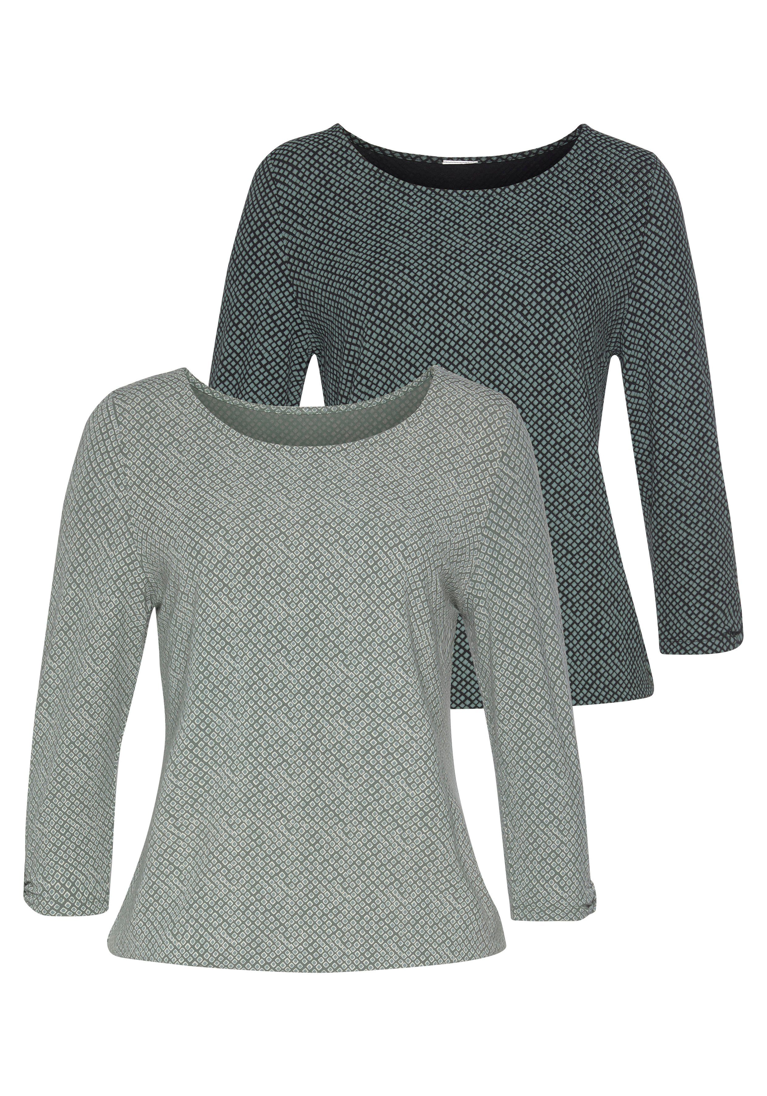 3/4-Arm-Shirt kleinem (2er-Pack) mit am Cut-Out LASCANA Ärmelsaum