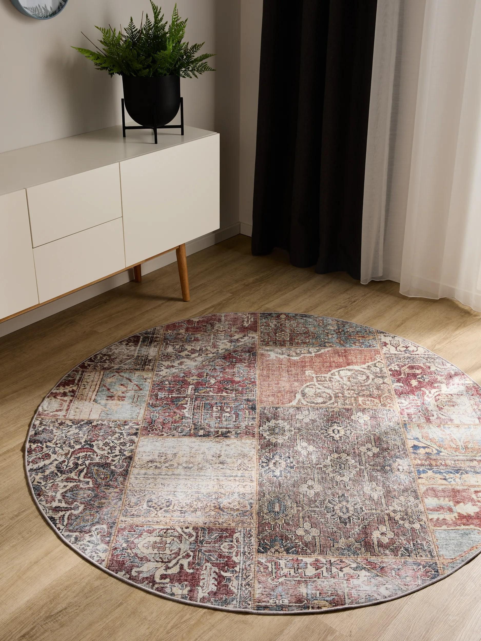 benuta Teppich George, rund, Höhe: 5 mm, Vintage-Look, Kurzflor, Teppich Wohnzimmer, Schlafzimmer, Waschbar