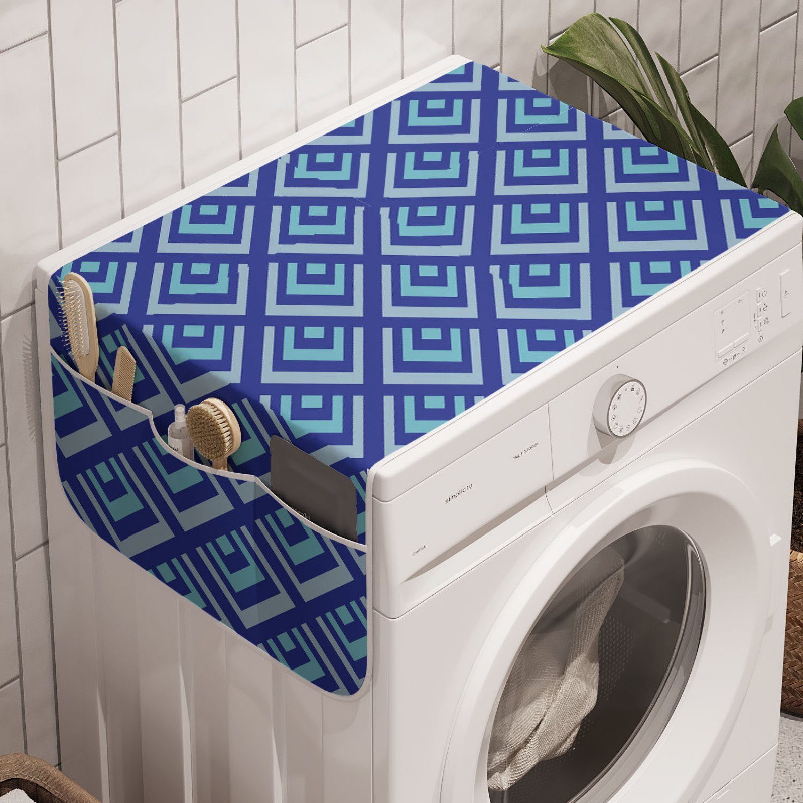 in Shades Anti-Rutsch-Stoffabdeckung Rectangles für Badorganizer Trockner, und Abakuhaus Kunst Blue Waschmaschine Blau