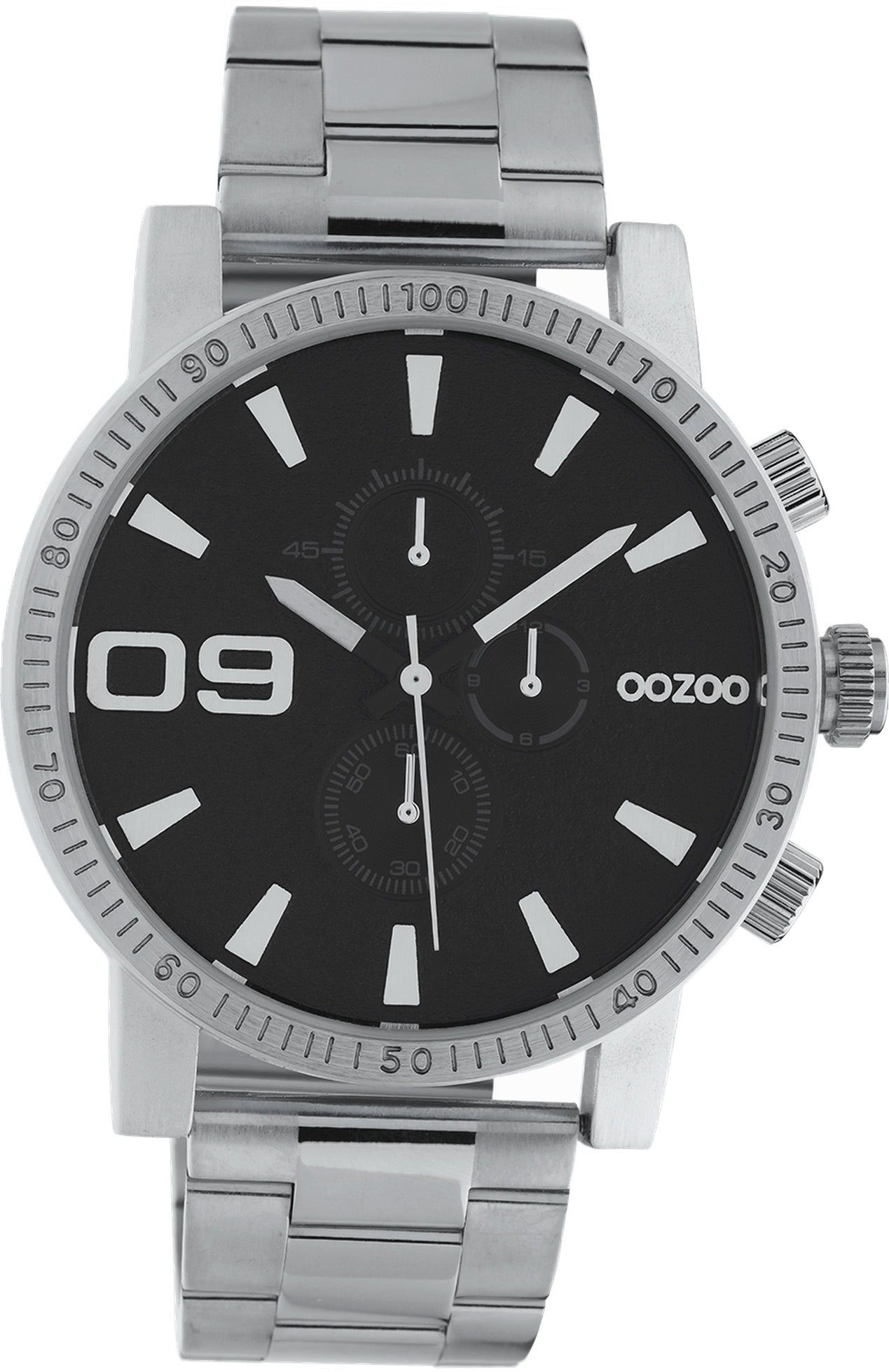OOZOO Quarzuhr Oozoo Herren Uhr Timepieces C10706, Herrenuhr Edelstahlarmband silber, rundes Gehäuse, groß (ca. 45mm)