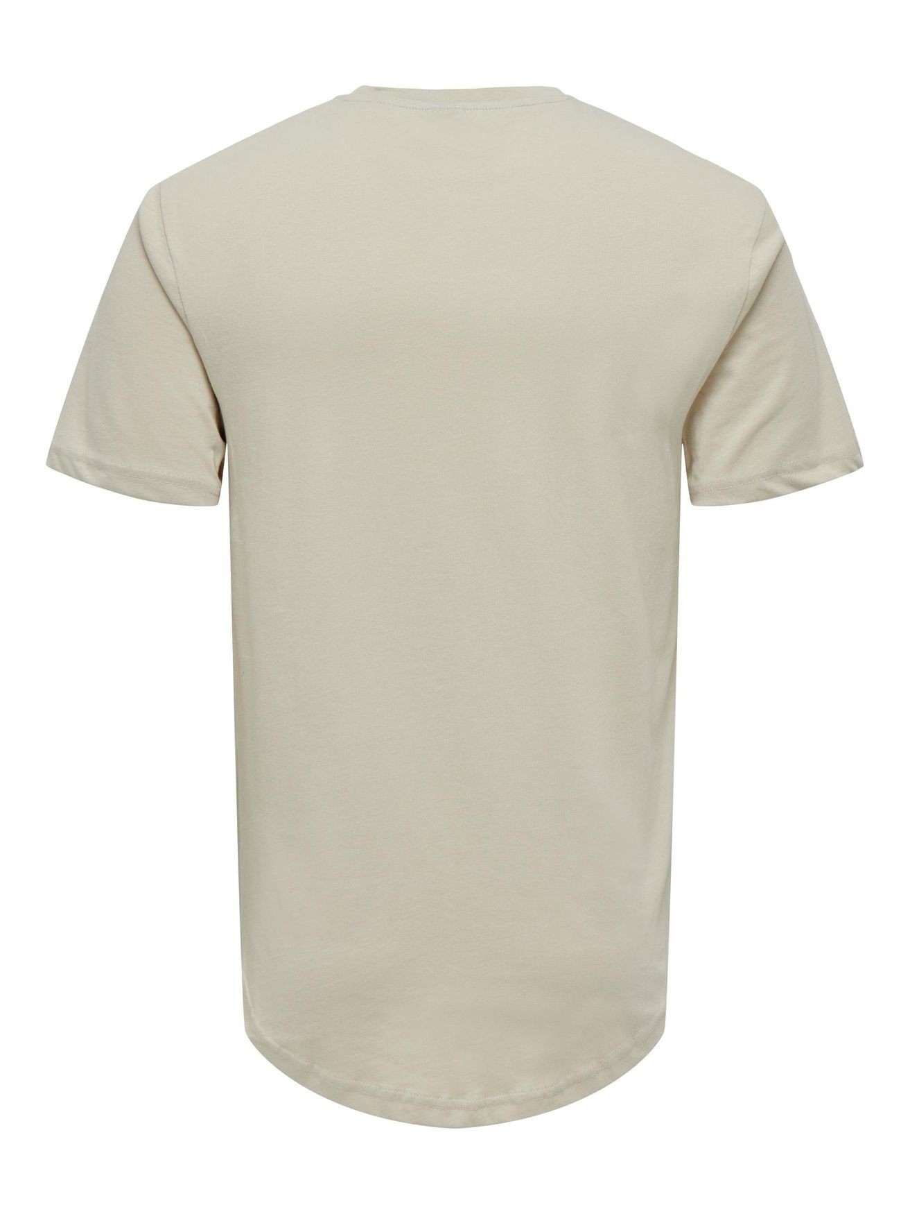 Beige-2 Shirt Kurzarm Stretch in ONSMATT Basic (1-tlg) Rundhals T-Shirt SONS 3971 & T-Shirt Langes ONLY