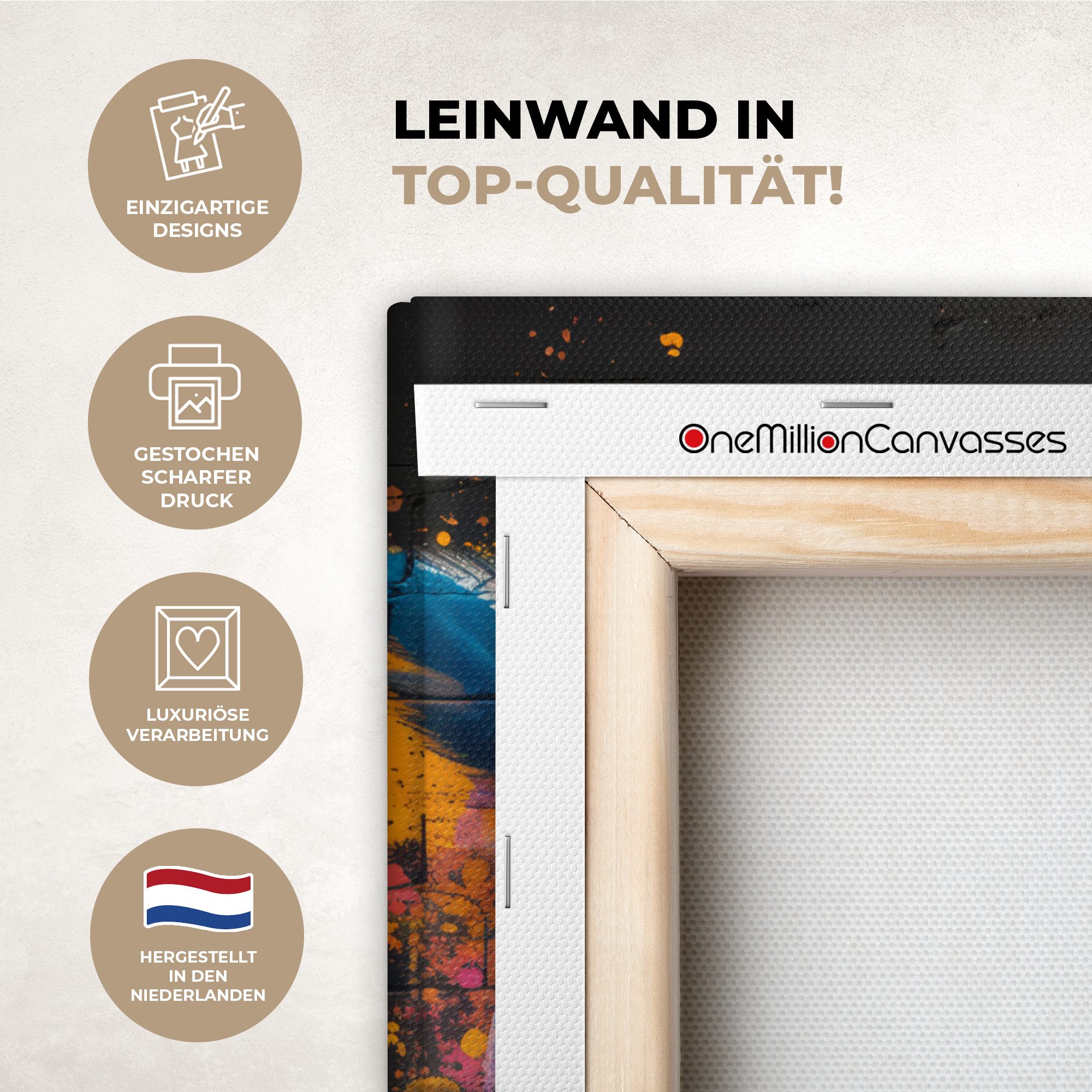 OneMillionCanvasses® Leinwandbild Eule - Vogel - Bunt - Graffiti - Kunst, Fotodruck (1 St), Leinwand Bilder für Wohnzimmer Schlafzimmer 30x40 cm