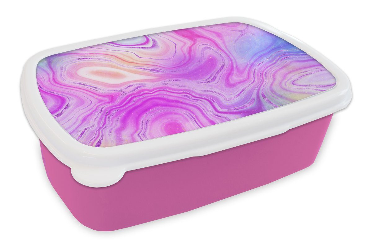 Snackbox, Brotbox - Lunchbox (2-tlg), Brotdose Mädchen, Erwachsene, Kunststoff Kinder, rosa Steine, für MuchoWow Kunststoff, Neon - Achat-Geode