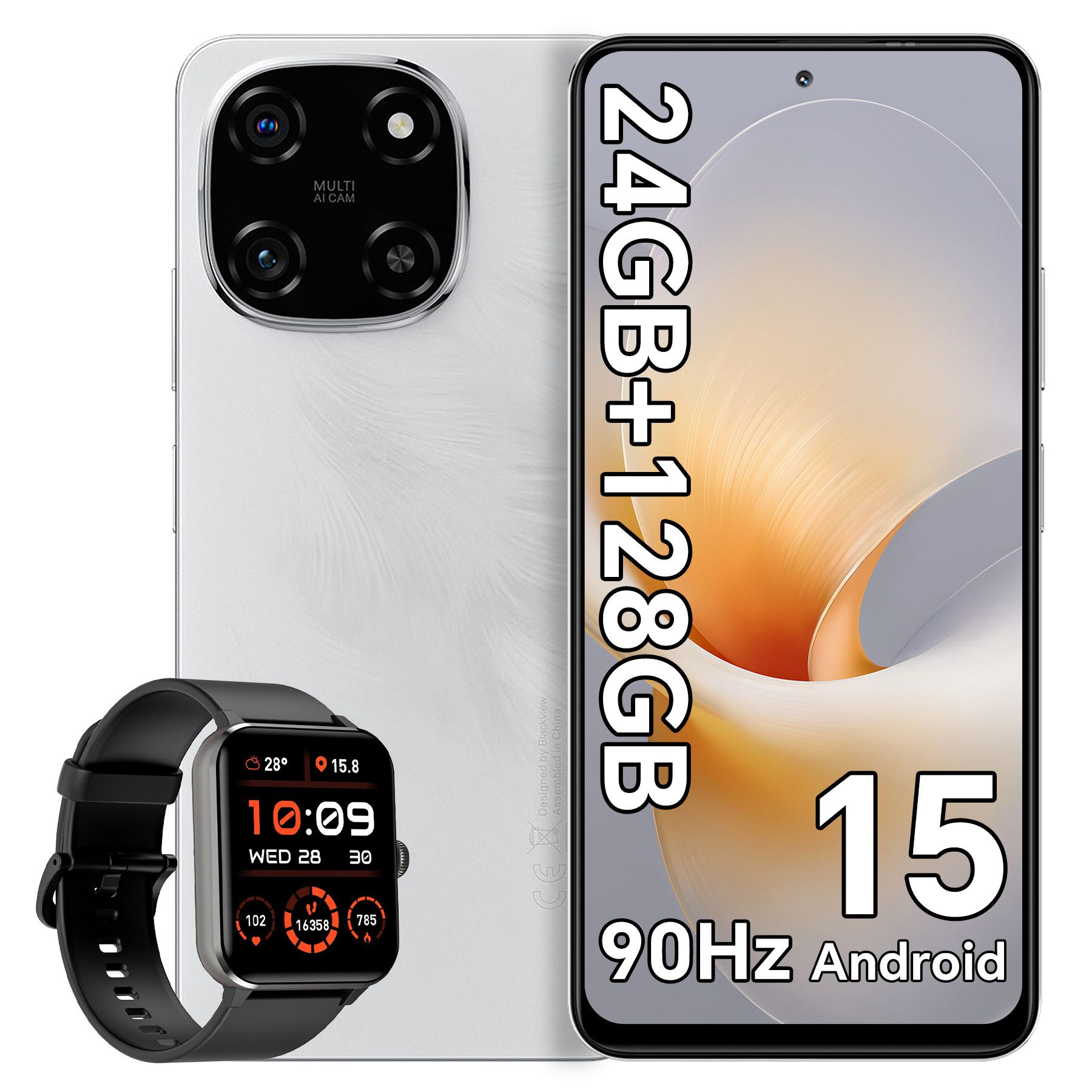 blackview Color 6 incl. R50 Smartphone (128 GB Speicherplatz, 50 MP Kamera, Helio G81, 50MP, Android 15, DokeOS 4.1, Doke AI)