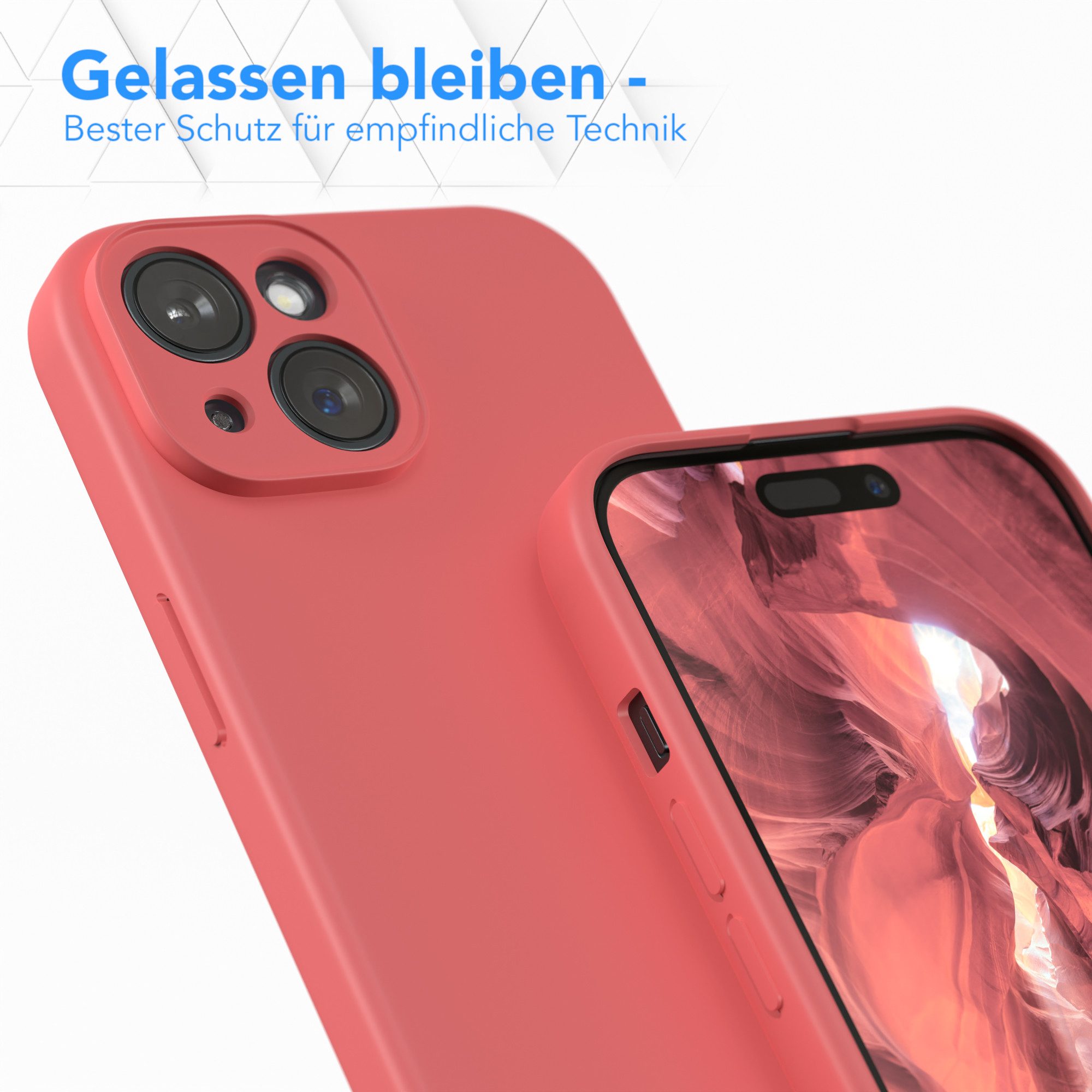 EAZY CASE Handyhülle für Apple iPhone 15 Hülle Silikon 6,1 Zoll, Schutzhülle mit Kameraschutz stoßfest Telefonhülle Matt Rot / Hellrot – Bild 4 von 5