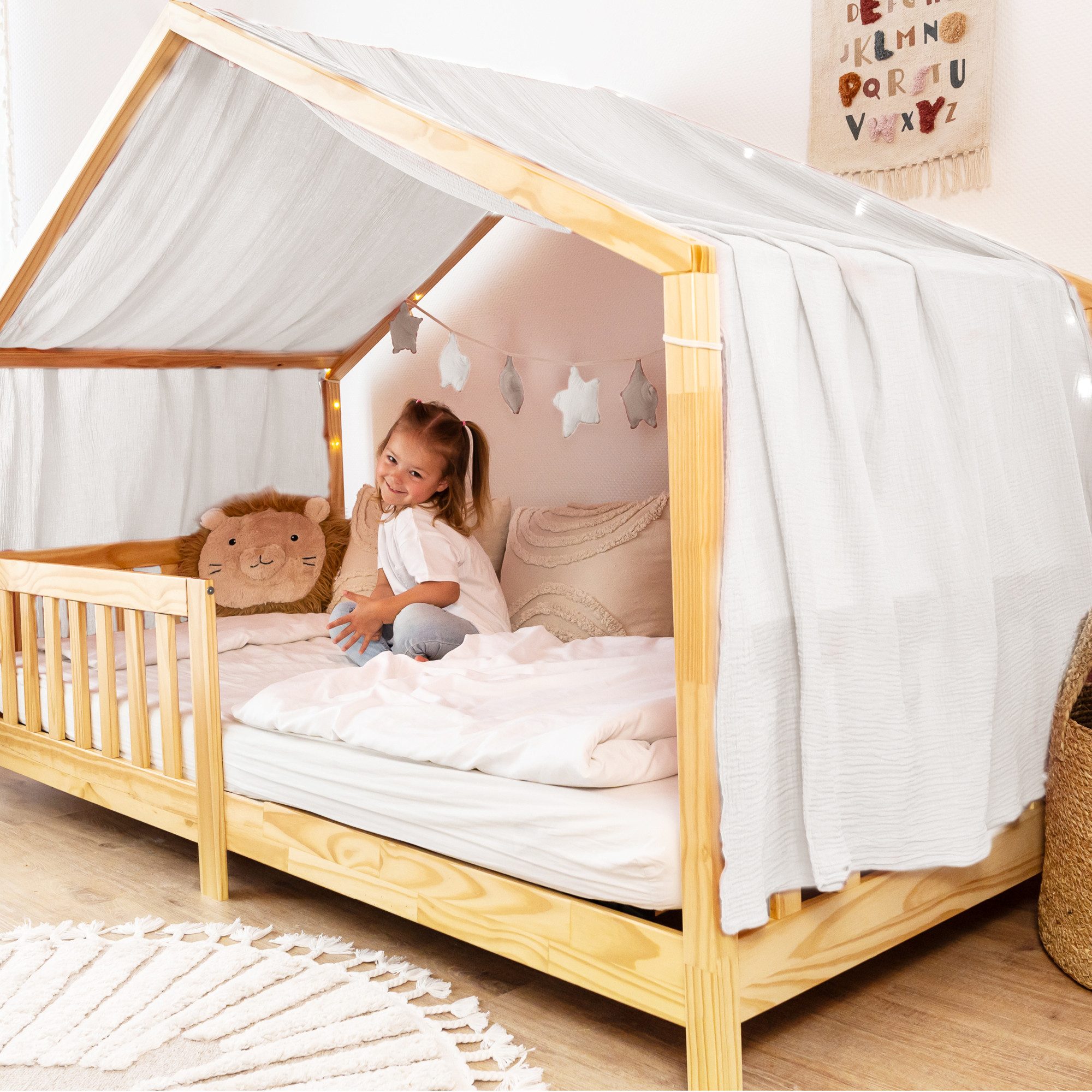 lilimaus Betthimmel Himmel für Hausbett aus Musselin - Länge 320, 360 oder 420 cm (1-tlg), macht das Hausbett zur Kuschelhöhle - weicher, luftiger Musselin