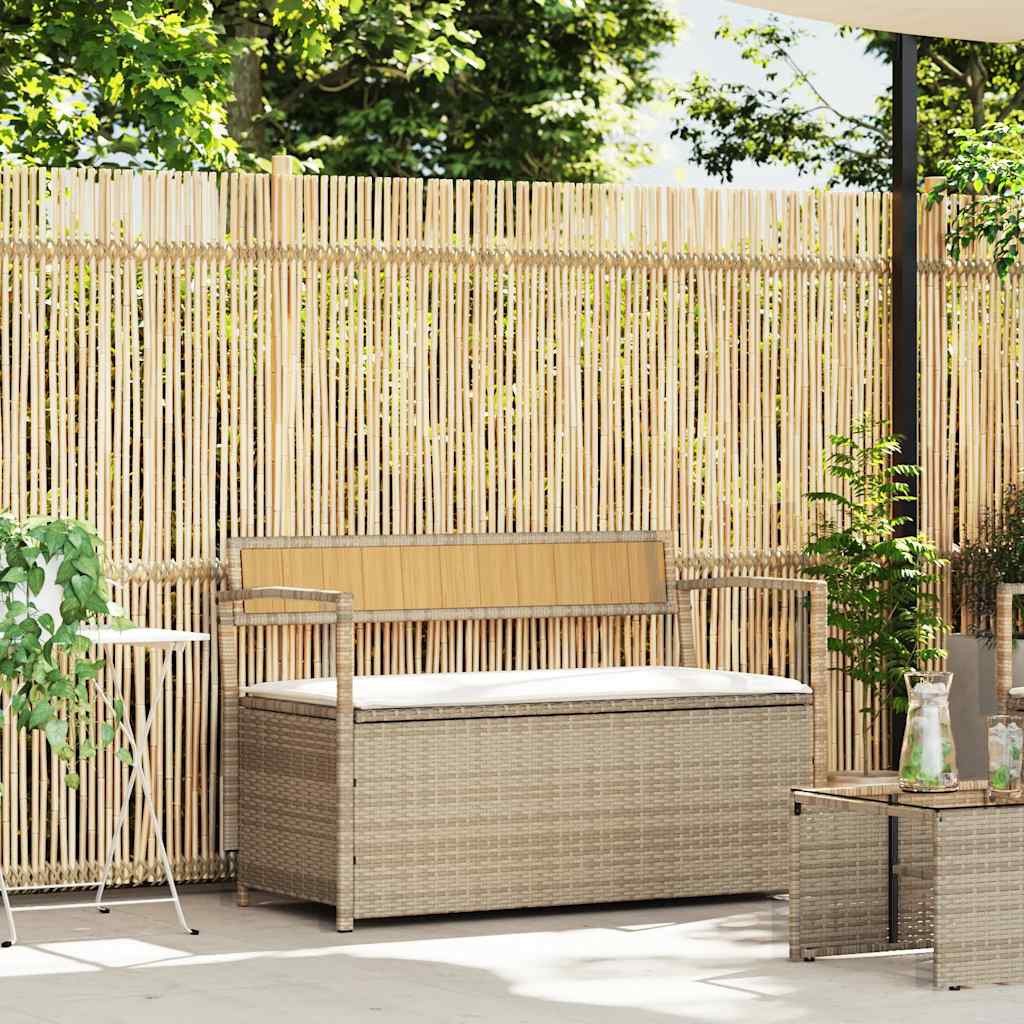 vidaXL Gartenbank Gartenbank mit Stauraum und Kissen Beige Poly Rattan (1-St)