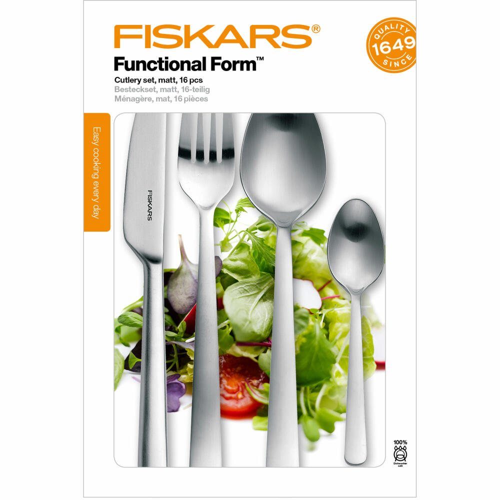 Fiskars Besteck-Set Functional Form 16-tlg. Edelstahl Matt 1002958 (16-tlg), Edelstahl, matt