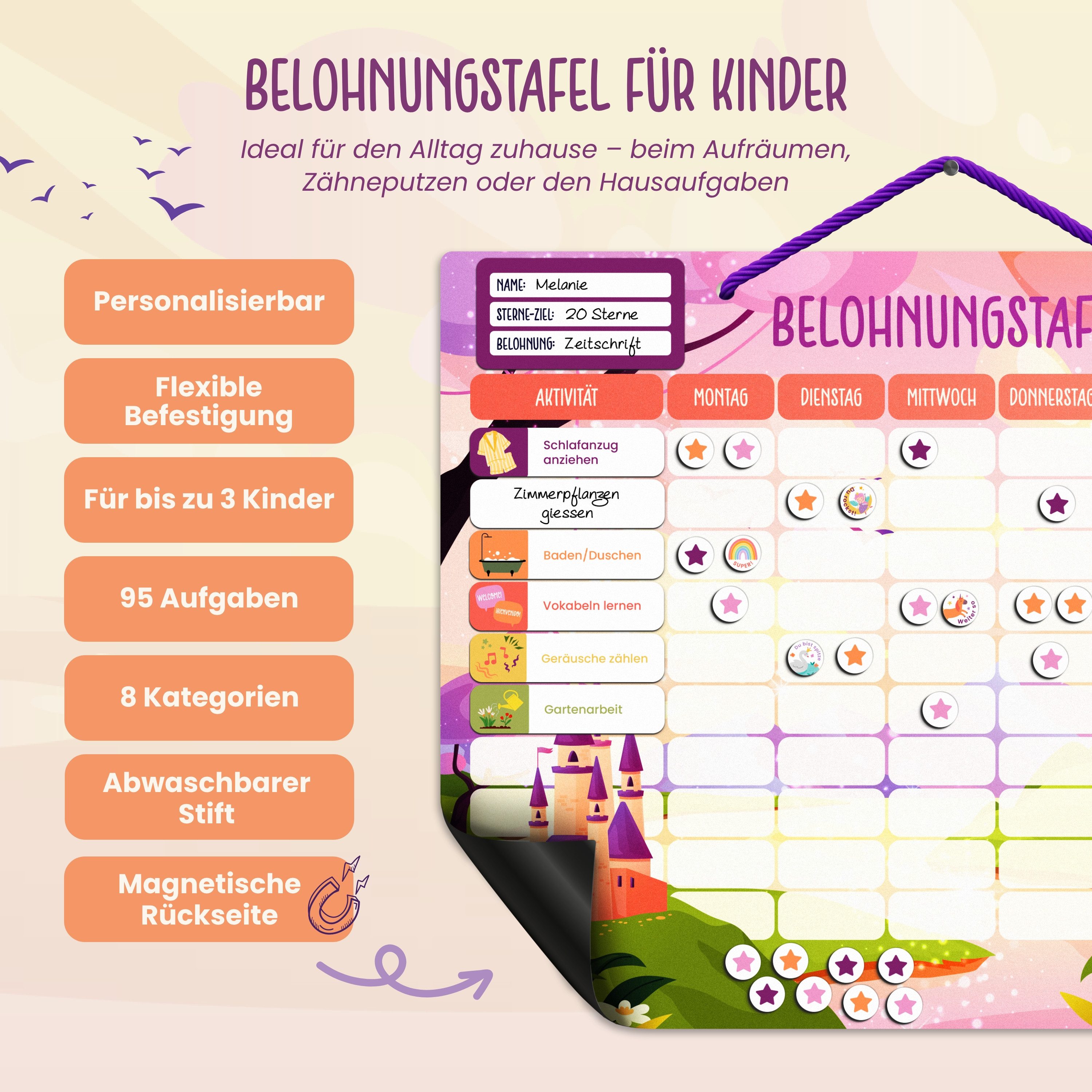 Lilletå Lernspielzeug Belohnungstafel für Kinder – 95 Aufgaben & 350 Magnete, Magnetisches Belohnungssystem für Verantwortung & Selbstständigkeit