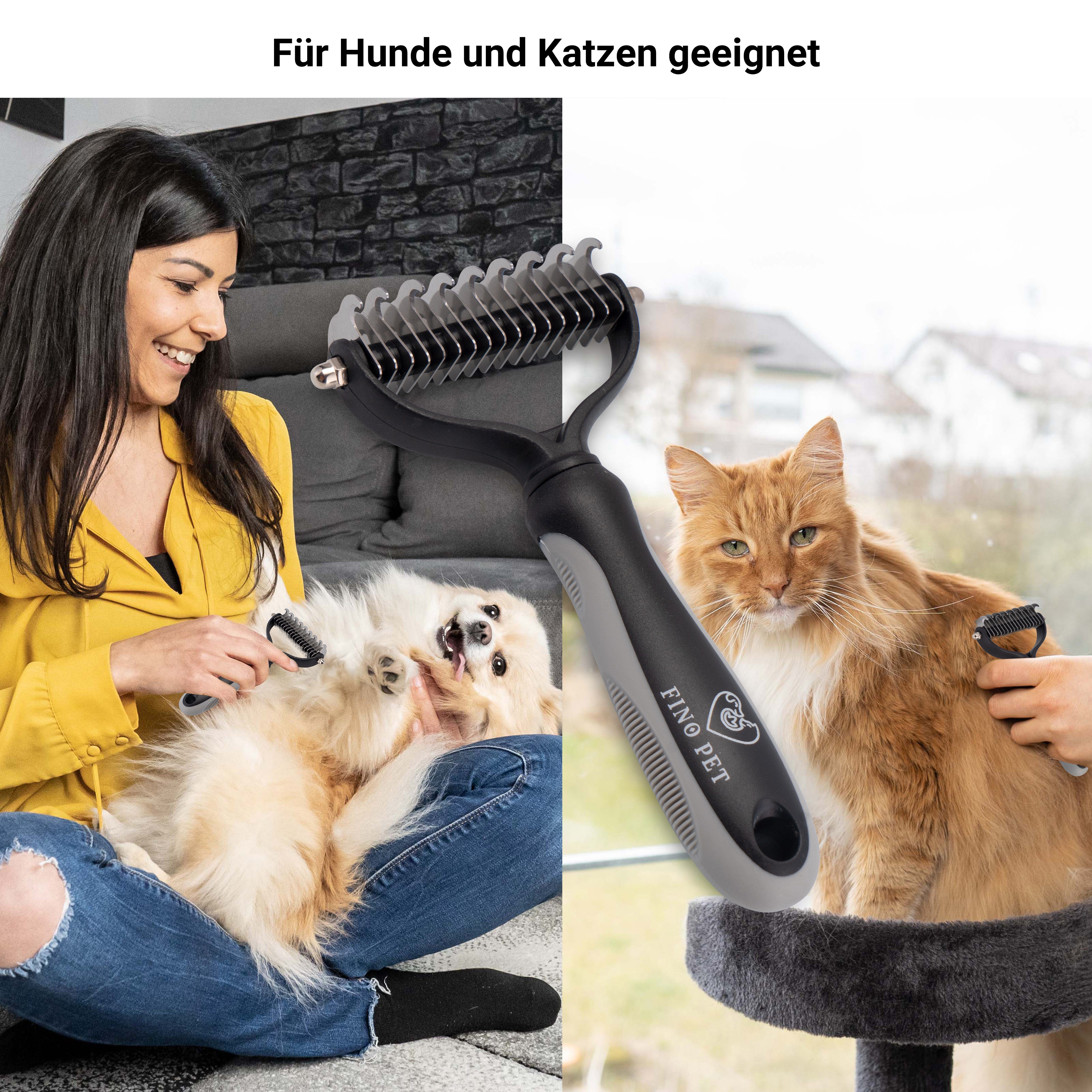 FinoPet Fellbürste Hundebürste Katzenbürste Unterfellbürste Unterwollbürste, Hunde und Katzen, Großer 17+9 Bürstenkopf, Effektive Hundebürste für Unterwolle und Langhaar, Entfilzungskamm für Hunde und Katzen, Fellbürste für Hunde mit Langer Unterwolle, (1-tlg), Extra große Bürstenkopf aus Edelstahl mit einer Breite von 9 cm