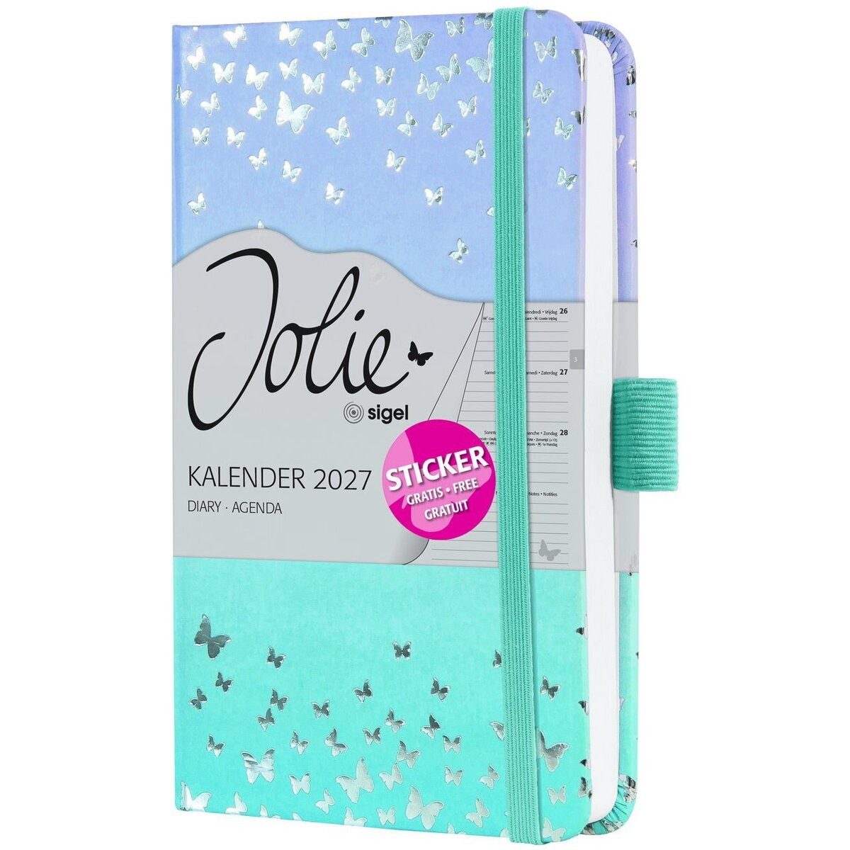 Sigel Taschenkalender Wochenkalender Jolie 2027 Hardcover ca. A6 Butterfly Confetti Sky 174