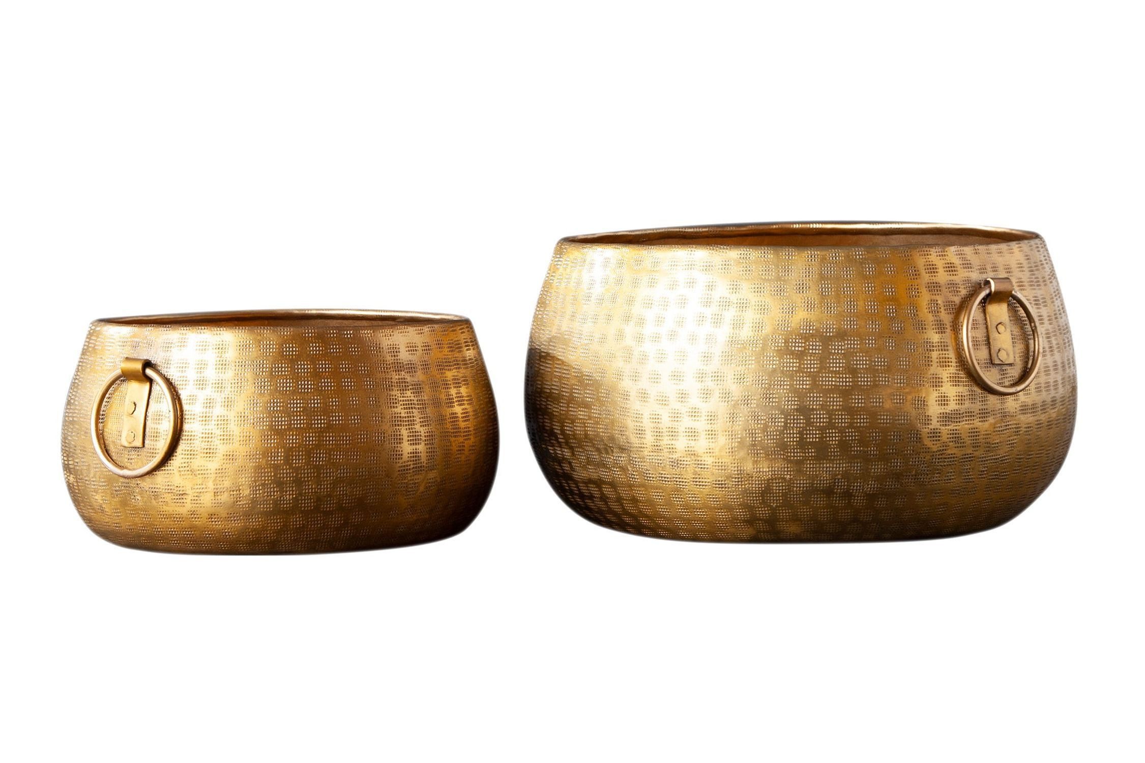 Licht-Erlebnisse Übertopf PIPIN, Übertopf 2er Set Handarbeit Ø 29 + 37 cm Hammerschlag Metall in Gold