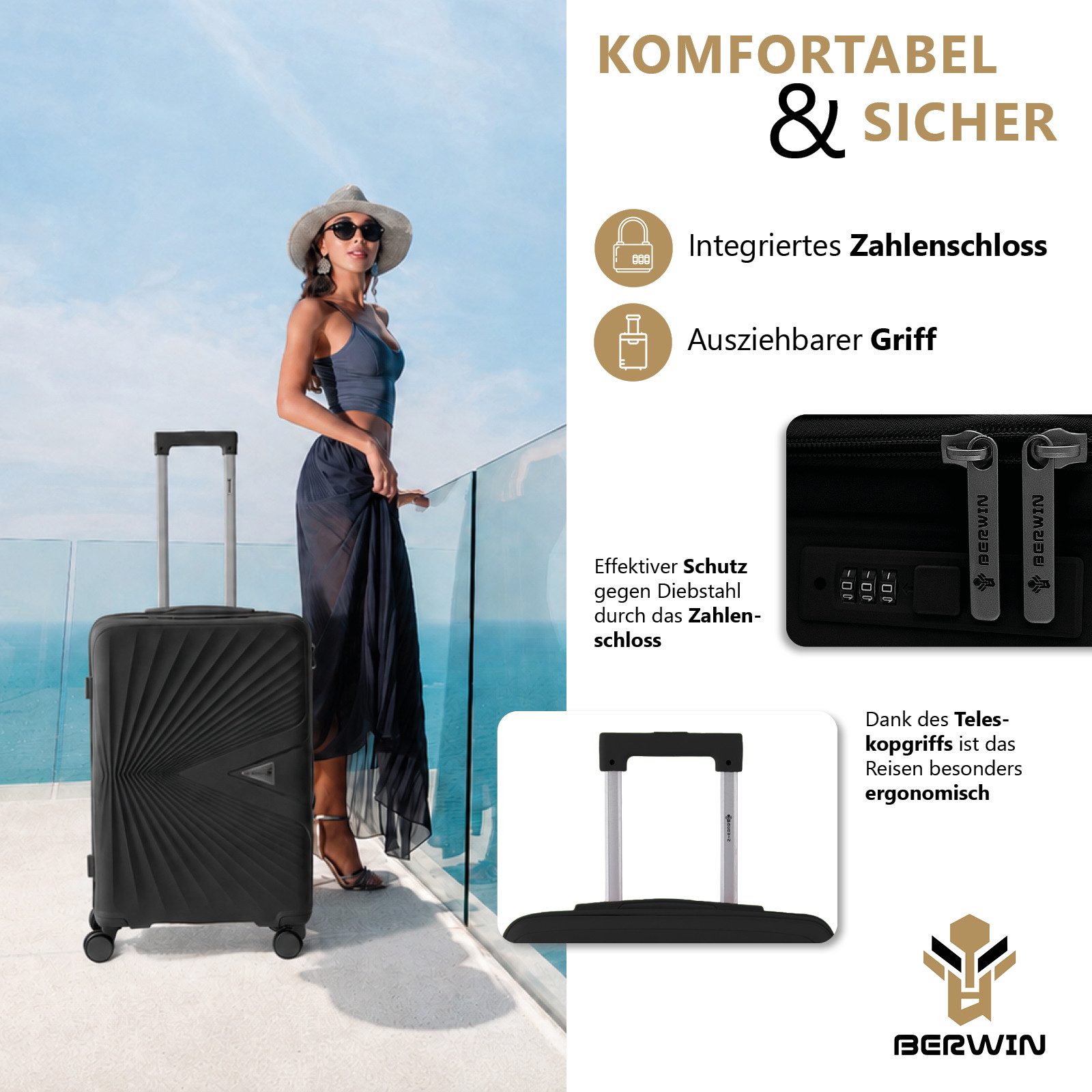 Berwin Trolleyset mit Beautycase Modell Cryta Titan Schwarz, 4 Rollen, (Set, 4 tlg., MS-19746) – Bild 5 von 5