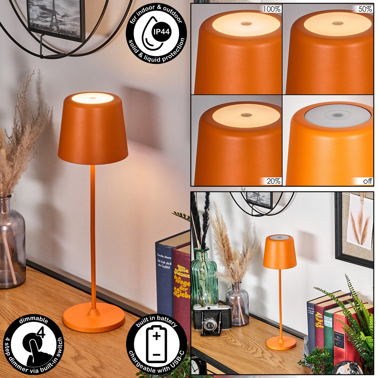 hofstein Tischleuchte dimmbare Tischlampe aus Metall/Kunststoff in Orange/W günstig online kaufen