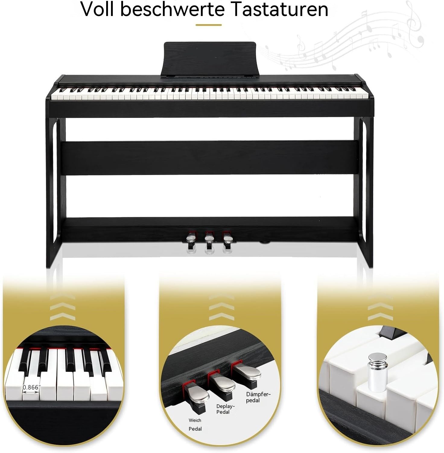 LALAHO Digitalpiano GDP-104/A-815 Elektro Klavier Digital E-Piano,Dual Bluetooth, Digital E-Piano mit 88 Tasten Hammermechanik 128 Rhythmen