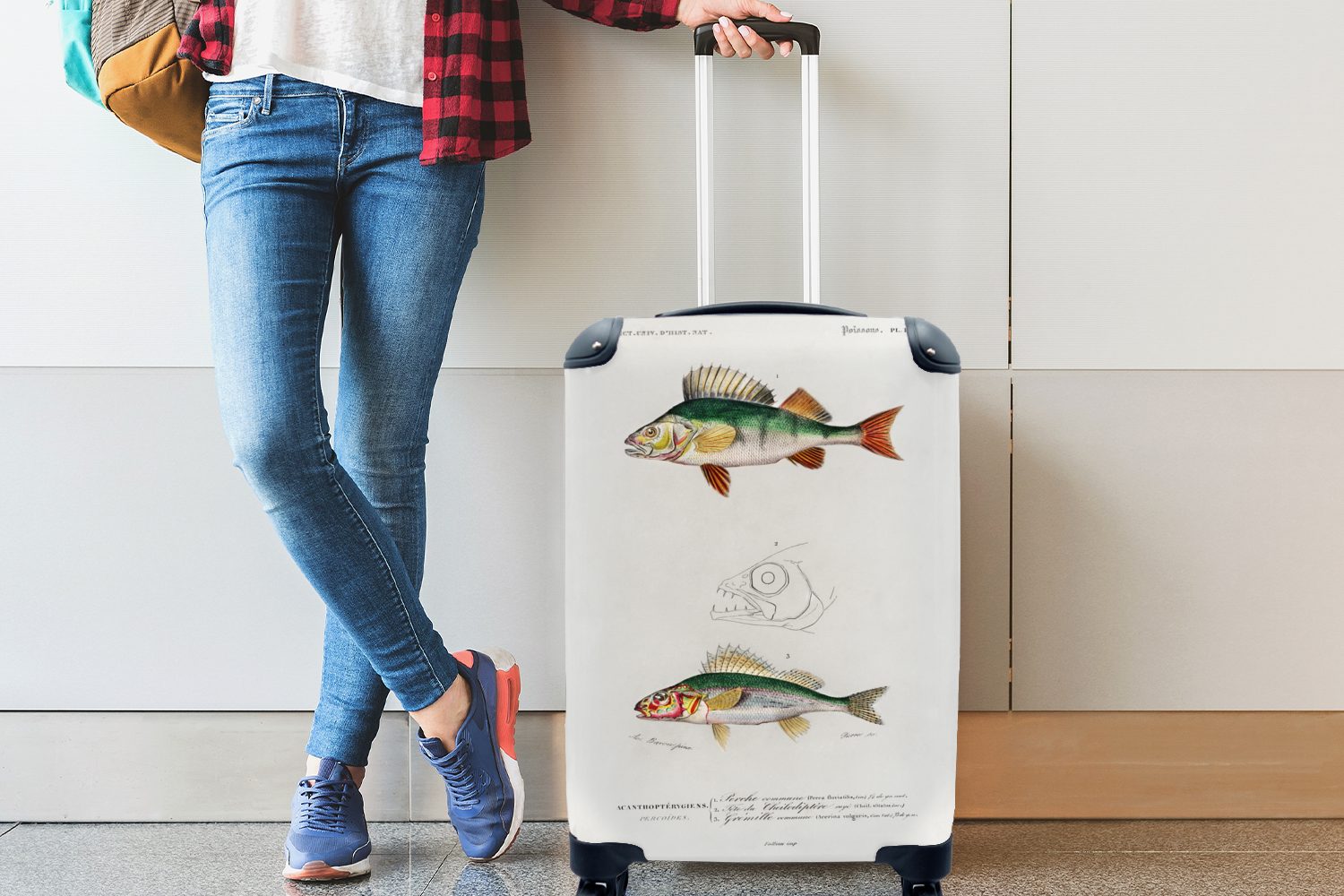 MuchoWow Handgepäckkoffer Fisch Rollen, - Trolley, mit Ferien, Realismus, rollen, Handgepäck 4 für - Jahrgang Reisetasche Reisekoffer