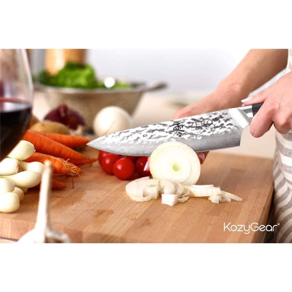 KozyGear Kochmesser 6KGZ-1004S, professionelles Küchenmesser, Edelstahl, gehämmert, Messer silber