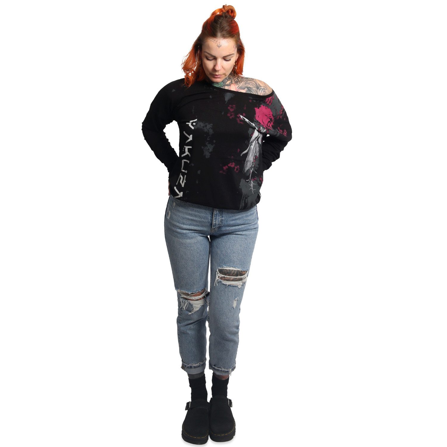 YAKUZA Langarmshirt Rose Scratch im Boyfriend Look