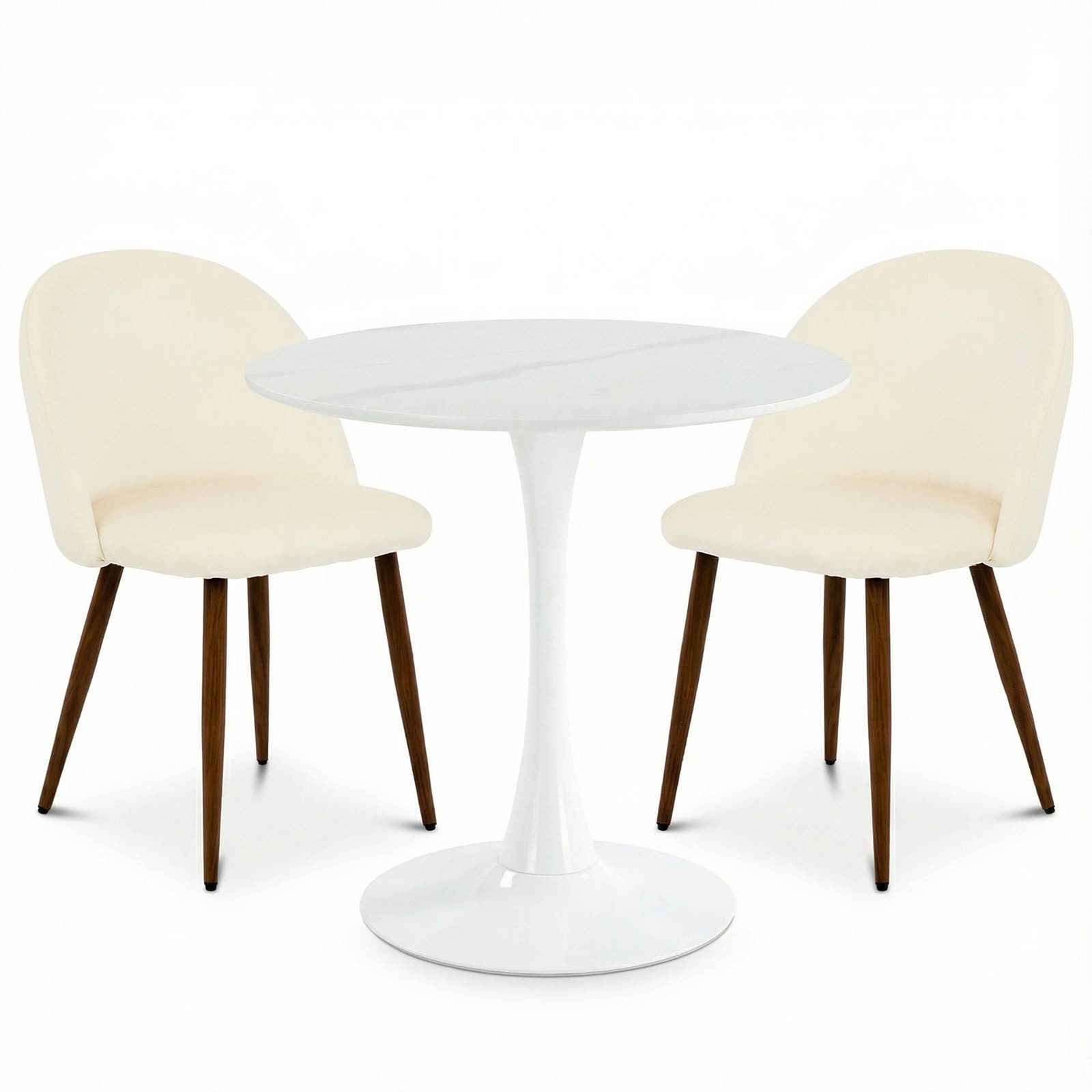 IDIMEX Essgruppe LOIRE/NAVIA, Runder Esstisch Ø 80 cm mit Keramikplatte und 2 Stühlen Weiß/Cremeweiß