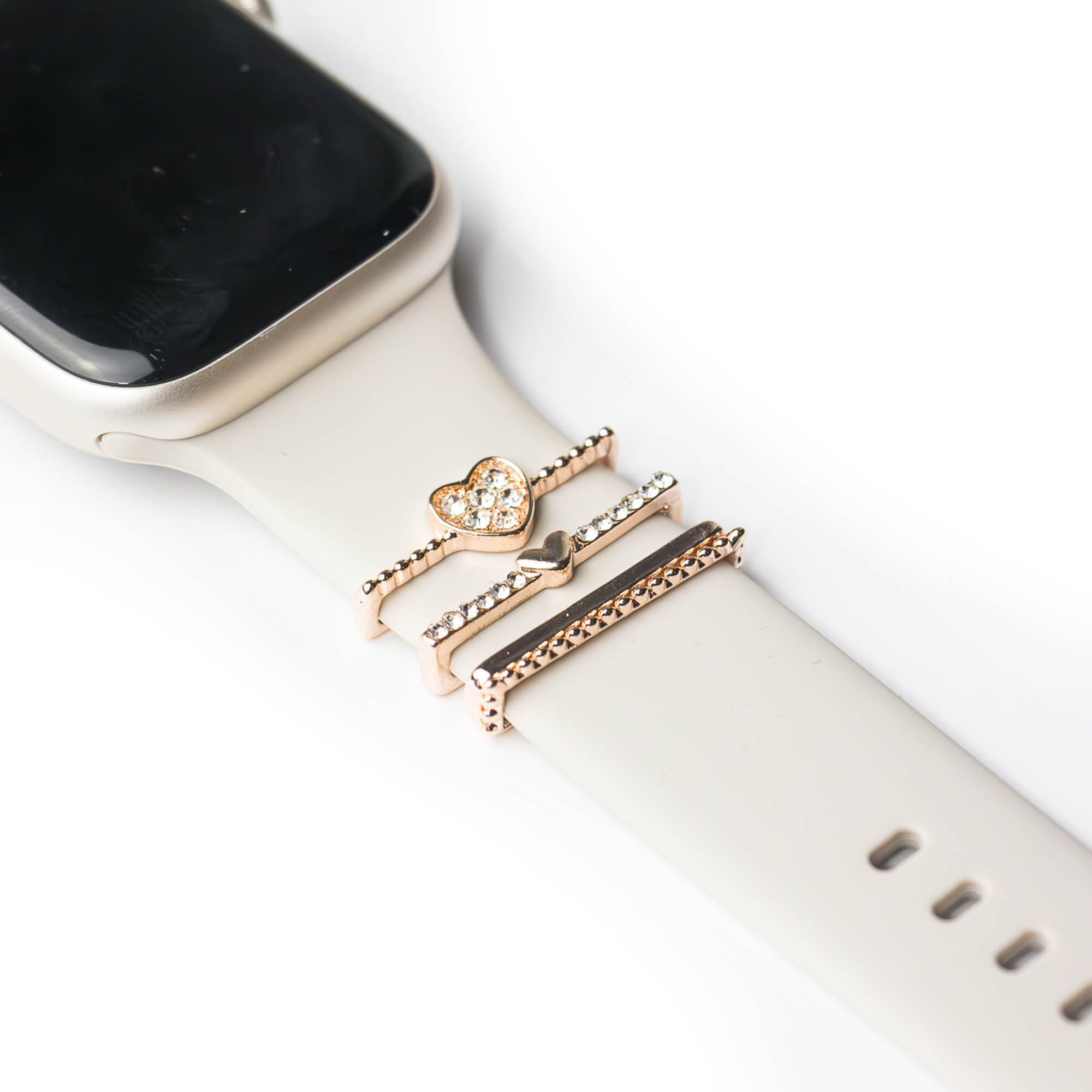 ARTVALL Smartwatch-Armband Apple Watch Charms Set 38/40/41mm & 42/44/45/49mm, Watch Band Charms Herzen mit Strasssteine Rosegold