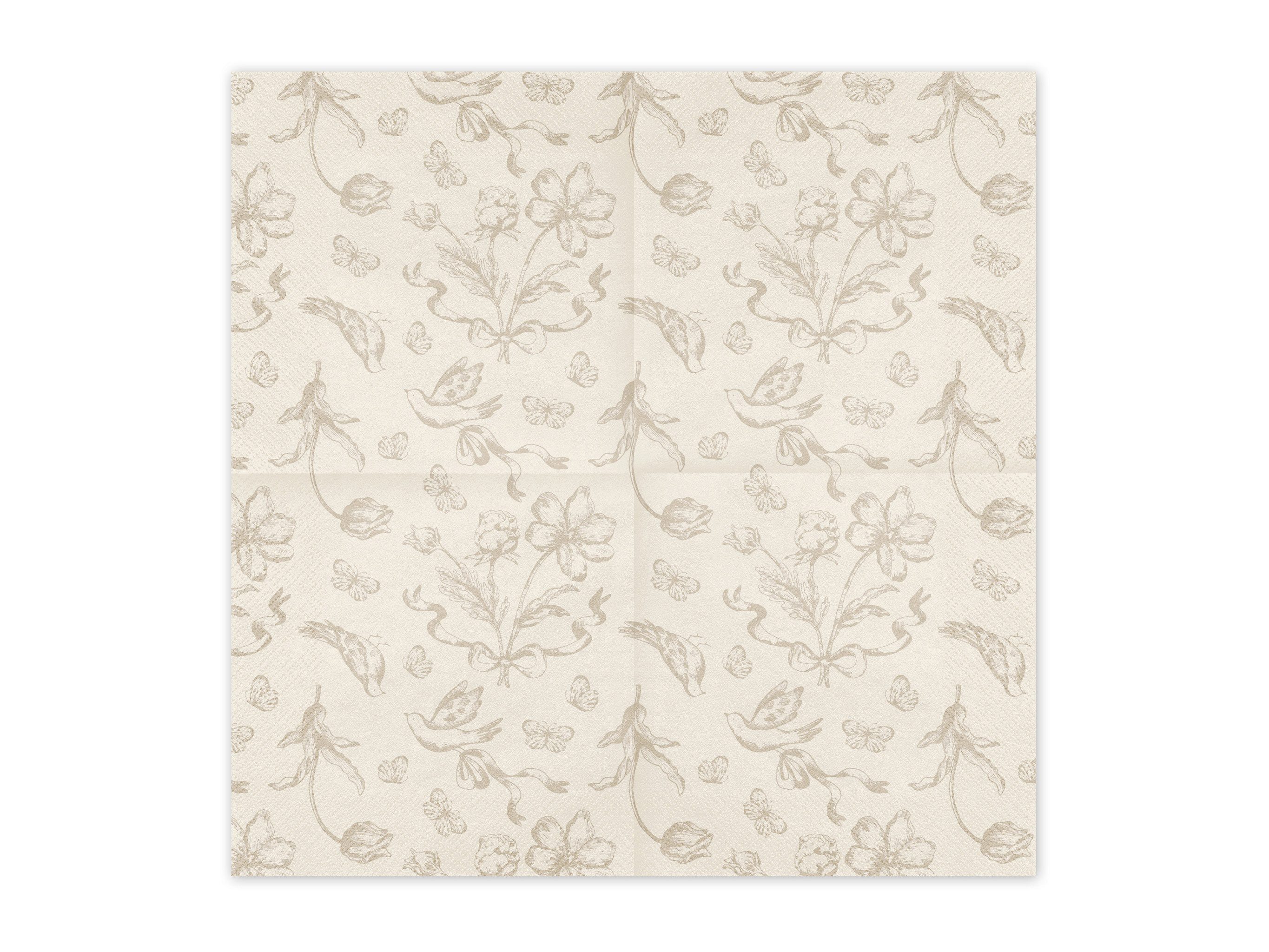 partydeco Papierserviette, Servietten Papier 33x33cm 3-lagig 12 Stück Vintage Blumen & Vögel