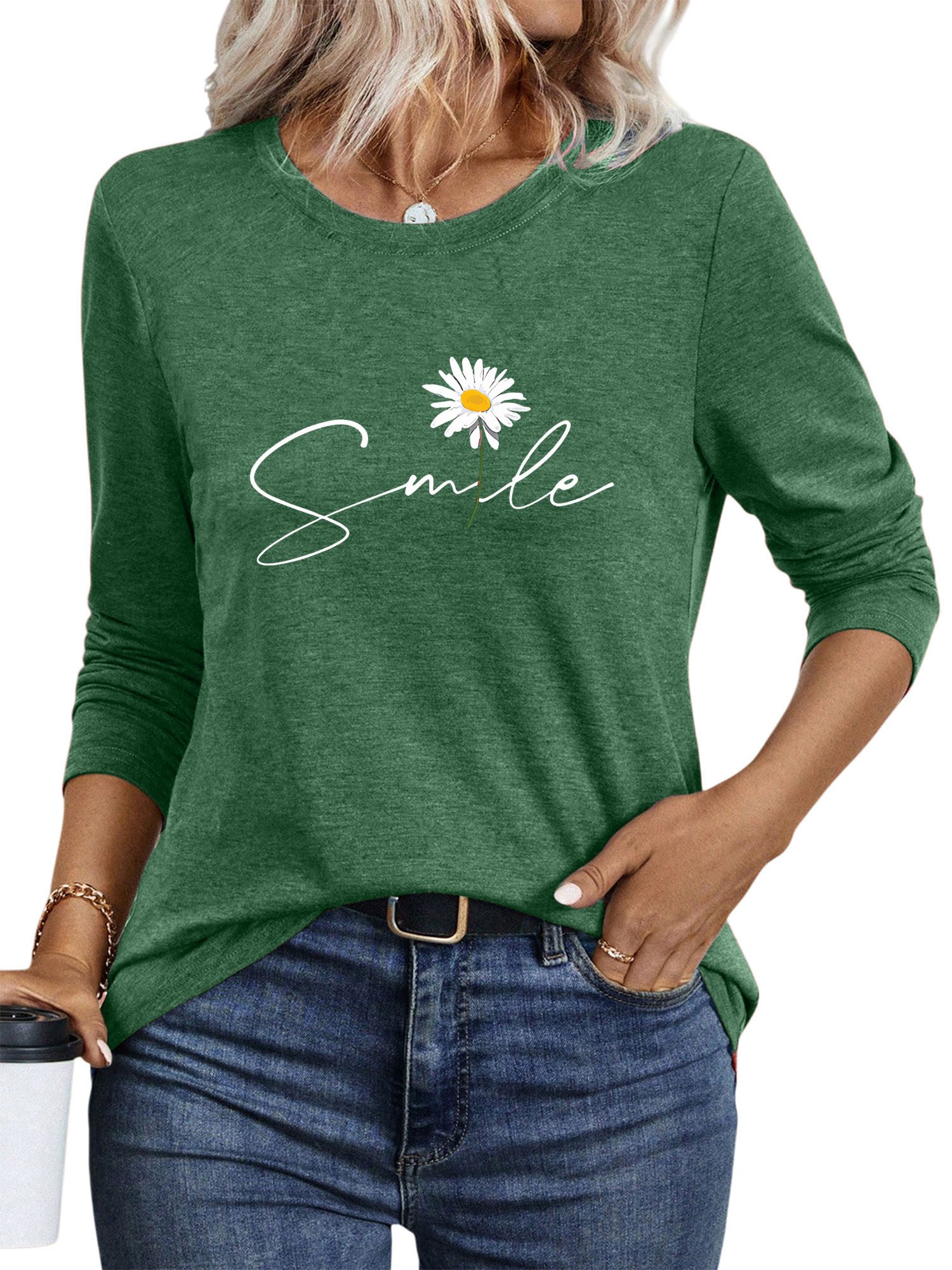 PYLIKE Rundhalsshirt Damen bequemes Langarmshirts Locker Gänseblümchen Prin günstig online kaufen