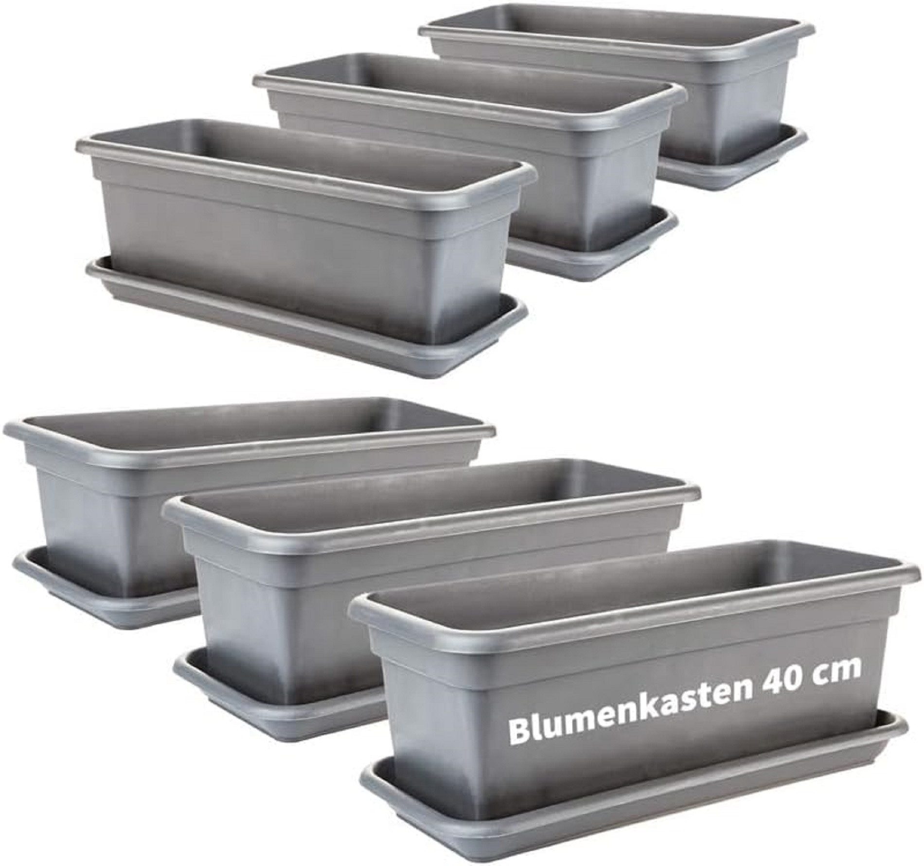 2friends Blumenkasten 6er-Pack, mit Untersetzer 40T x 17B x 14H cm, Balkon Blumenkasten in Anthrazit