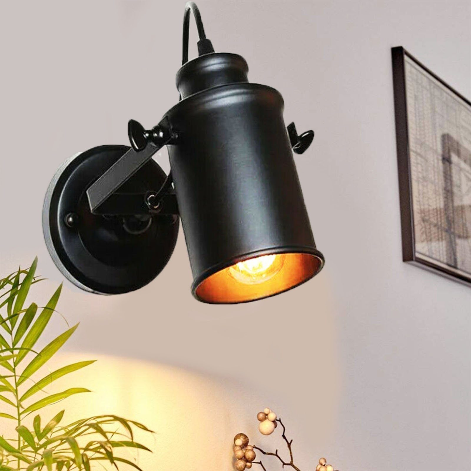 oyajia Wandleuchte Verstellbare Wandlampe aus Metall in Schwarz, 1-flammig,  Wandspot, LED wechselbar, 1 x E27-Fassung max. 60 Watt, Wandspot im  Retro/Vintage Design, für Wohnzimmer Schlafzi Lesezimmer